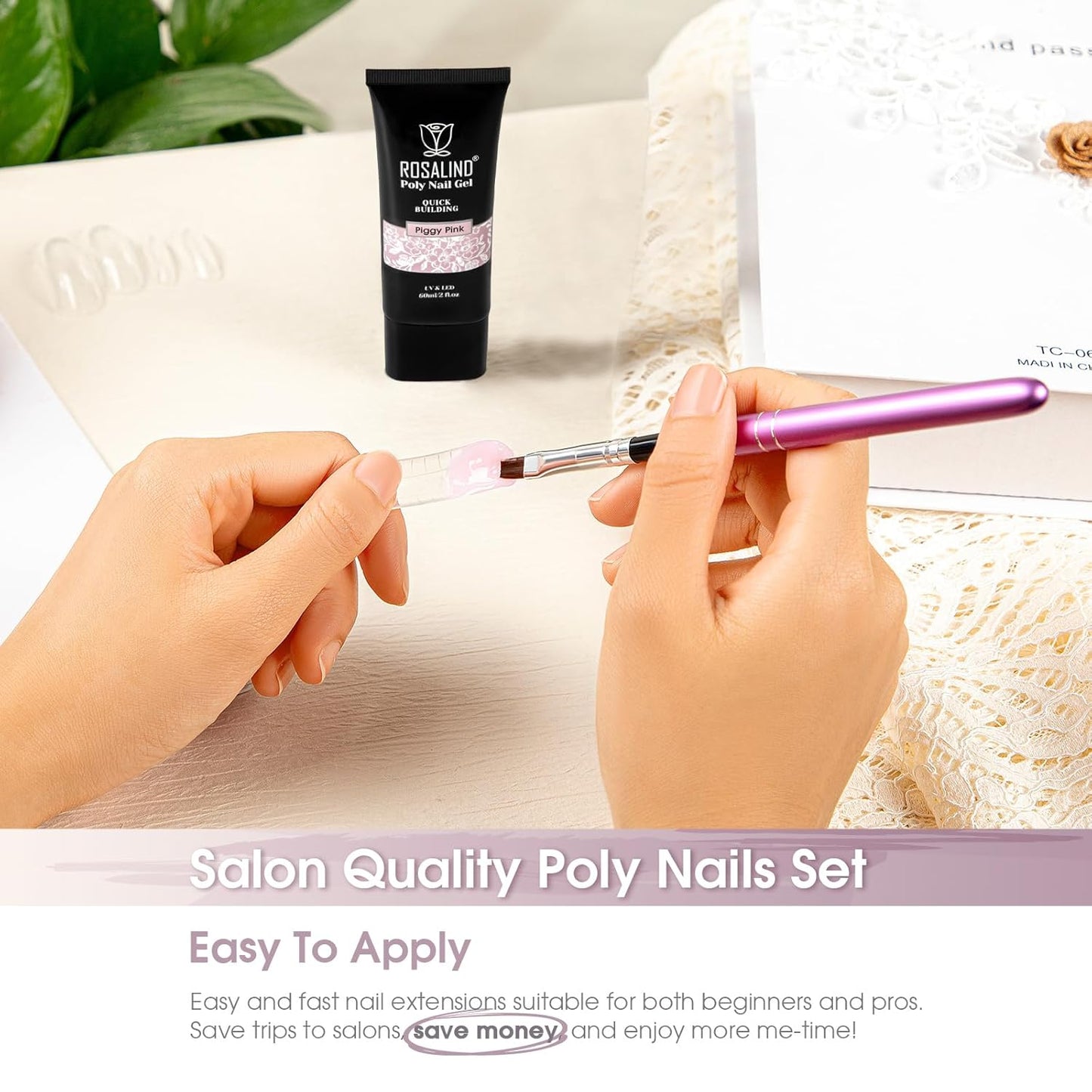 ROSALIND Light Purple Poly Extension Gel, 60ml/2 oz Gray Pink Poly Nail Gel Building Enhancement for Nail Thickening Decoration Fall Colors Set, Easy to DIY Use at Home Need UV Lamp