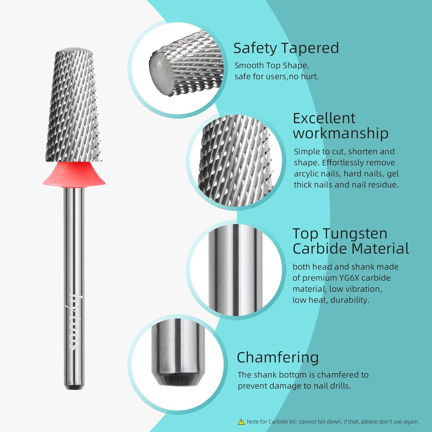 Fine Safety Tapered Nail Drill Bits, Uncoated Smooth Top Barrel Nail Bit, 3/32 Two-way Carbide Drill Bits for Nails, Electric Drills Files Accessories Removal Manicure Soft Gel