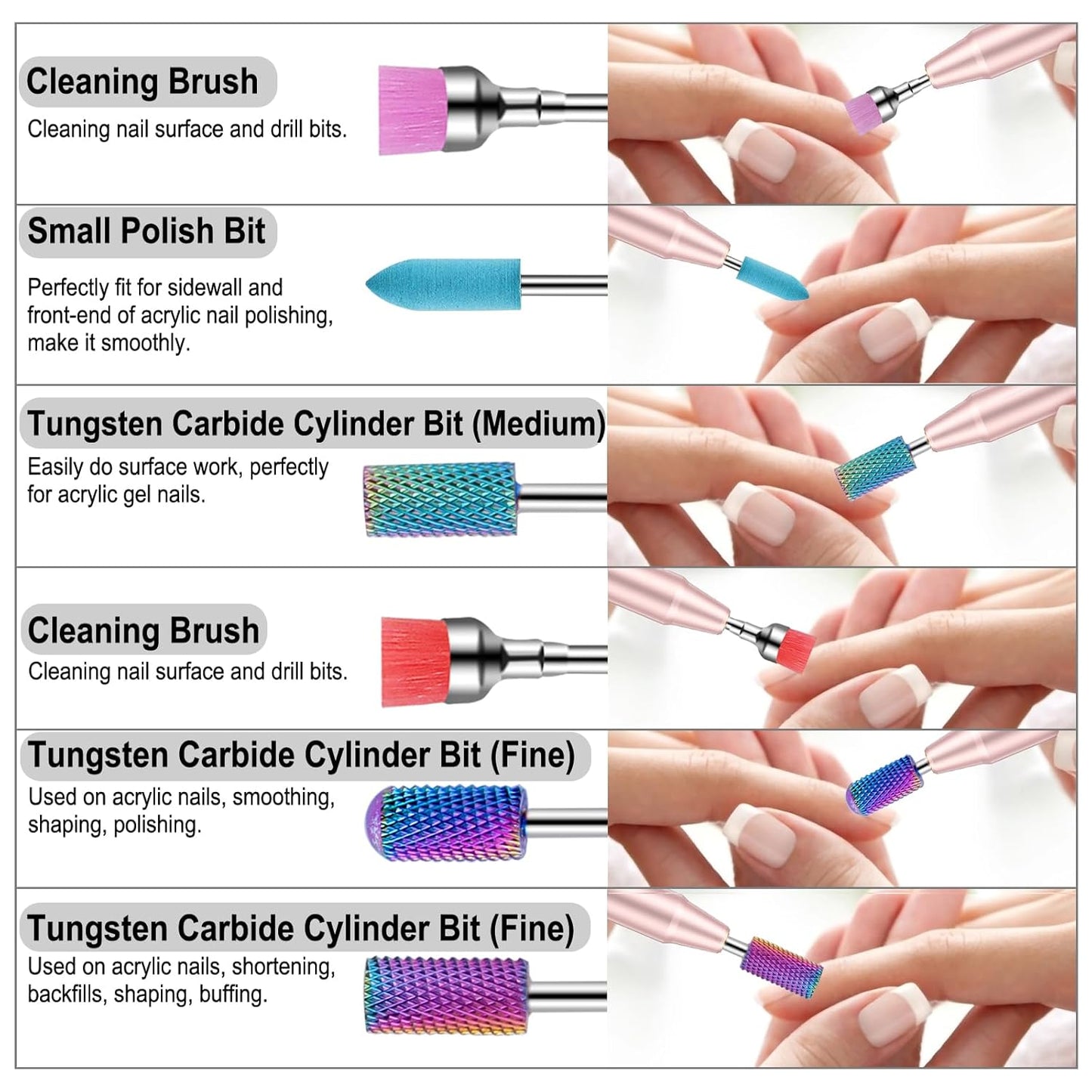 25Pcs Nail Drill Bits Set with Storage Box, 3/32 Inch Tungsten Ceramic Diamond Carbide Nail Drill Bits for Acrylic Gel Polish, Cuticle Efile Remover for Manicure Pedicure