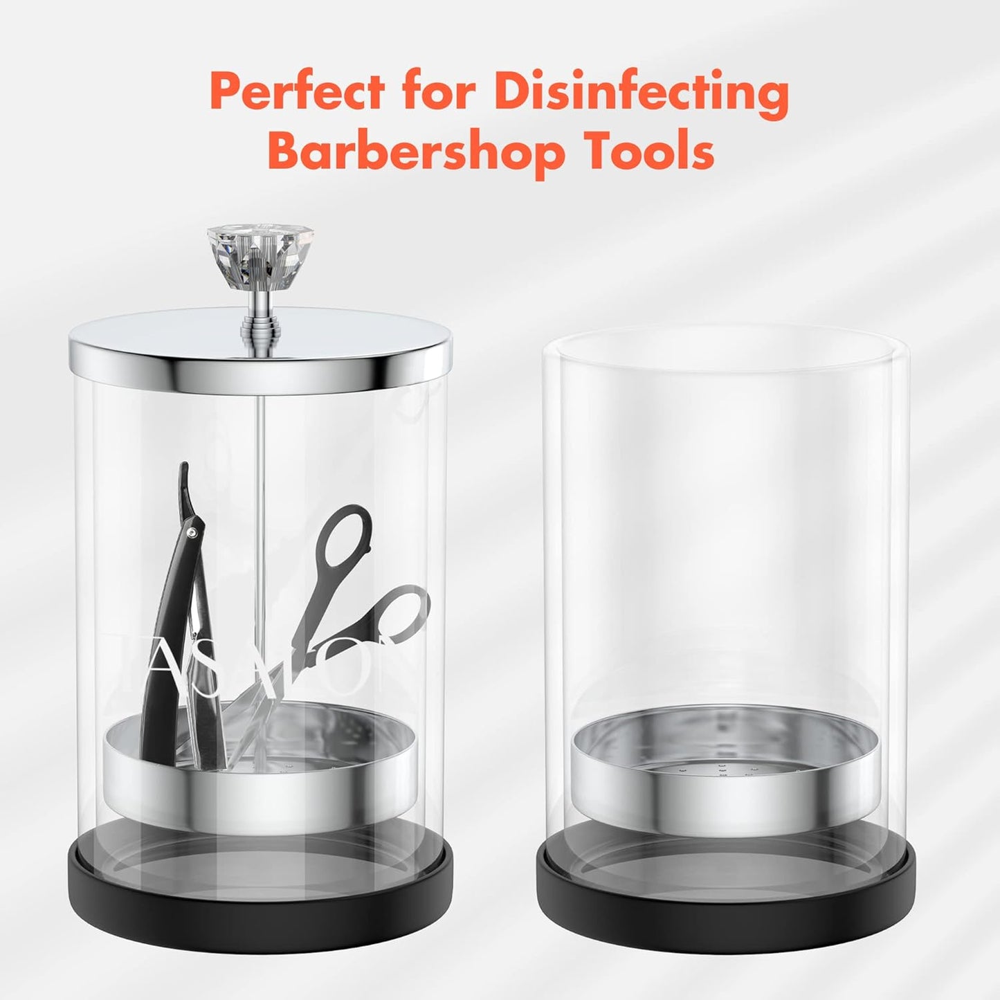 TASALON Barber Jar Pack of 1 - 25 oz Stainless Cap and Glass Jar with Removable Basket, Salon or Nail Spa