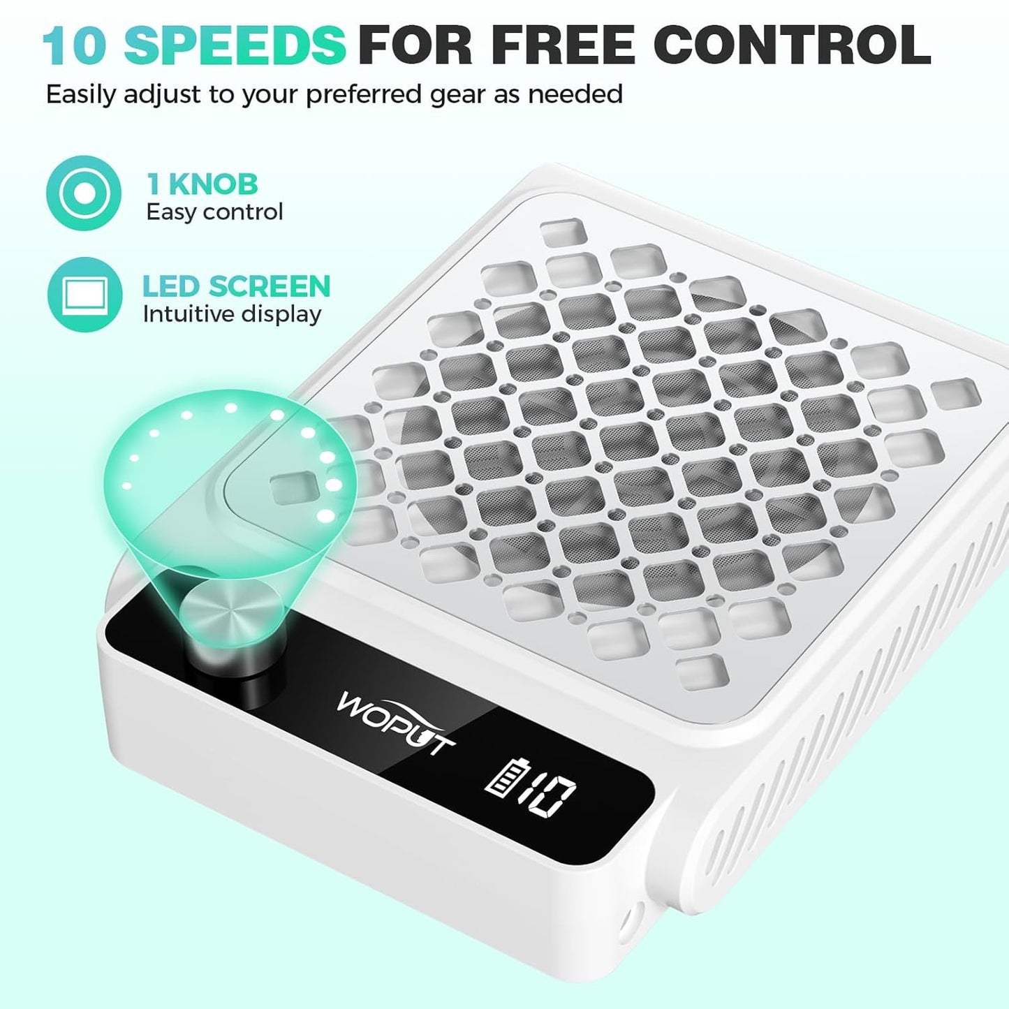 Rechargeable Nail Dust Collector, 980PA Portable Cordless Nail Vacuum Dust Collector Fan with Filter Papers (30 Pcs) for Acrylic Nail Polishing & Manicure Pedicure at Nail Salon & Home - White