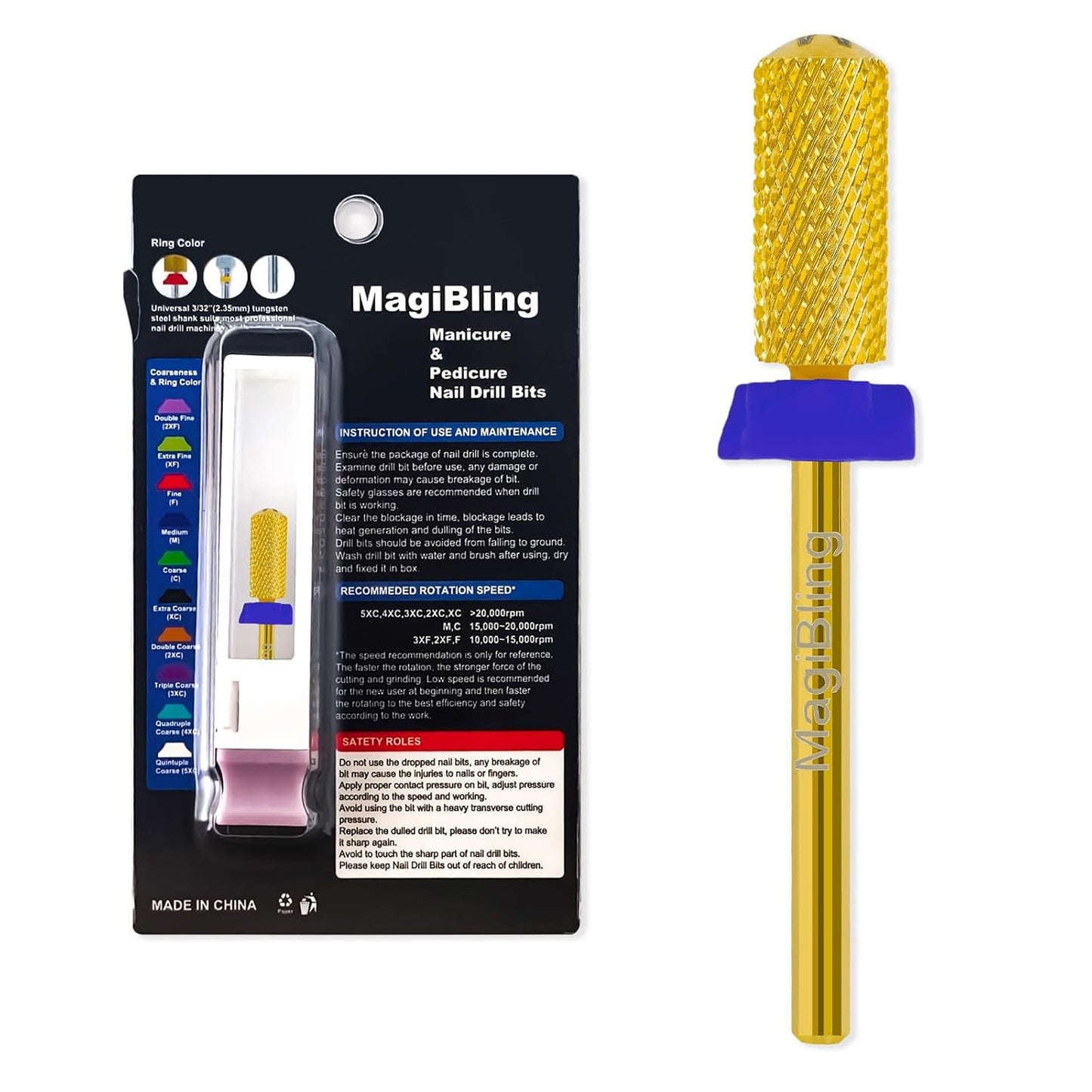 Small Barrel Nail Drill Bits Round Top, 3/32'' Safety Tungsten Carbide Bits, Two-way Rotation, Suitable for Manicure Pedicure Cuticle Gel Polishing, Technicians Bits, Grit: Medium