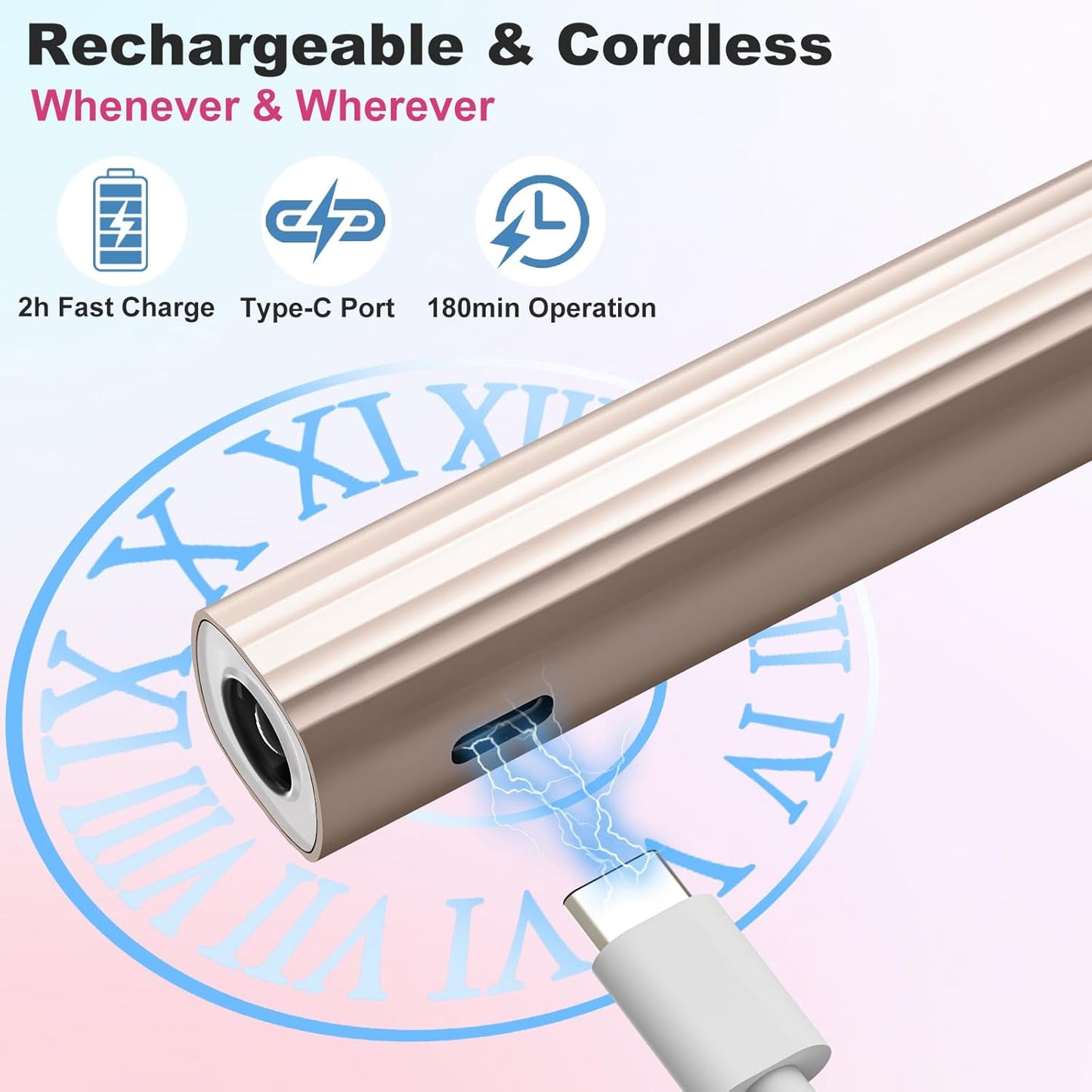 SUPERNIGHT Cordless Electric Nail Drill with UV Light Lamp, 14 in 1 Electric Nail File Drill, 5 Speed LCD Display Rechargeable Professional Manicure Pedicure Kit(Gold)