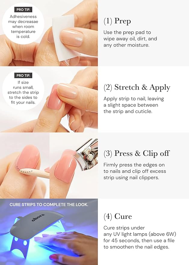 ohora Semi Cured Gel Pedi Strips (P Chilly Red) - Works with Any Pedi Lamps, Salon-Quality, Long Lasting, Easy to Apply & Remove - Includes 2 Prep Pads, Pedi File & Wooden Stick