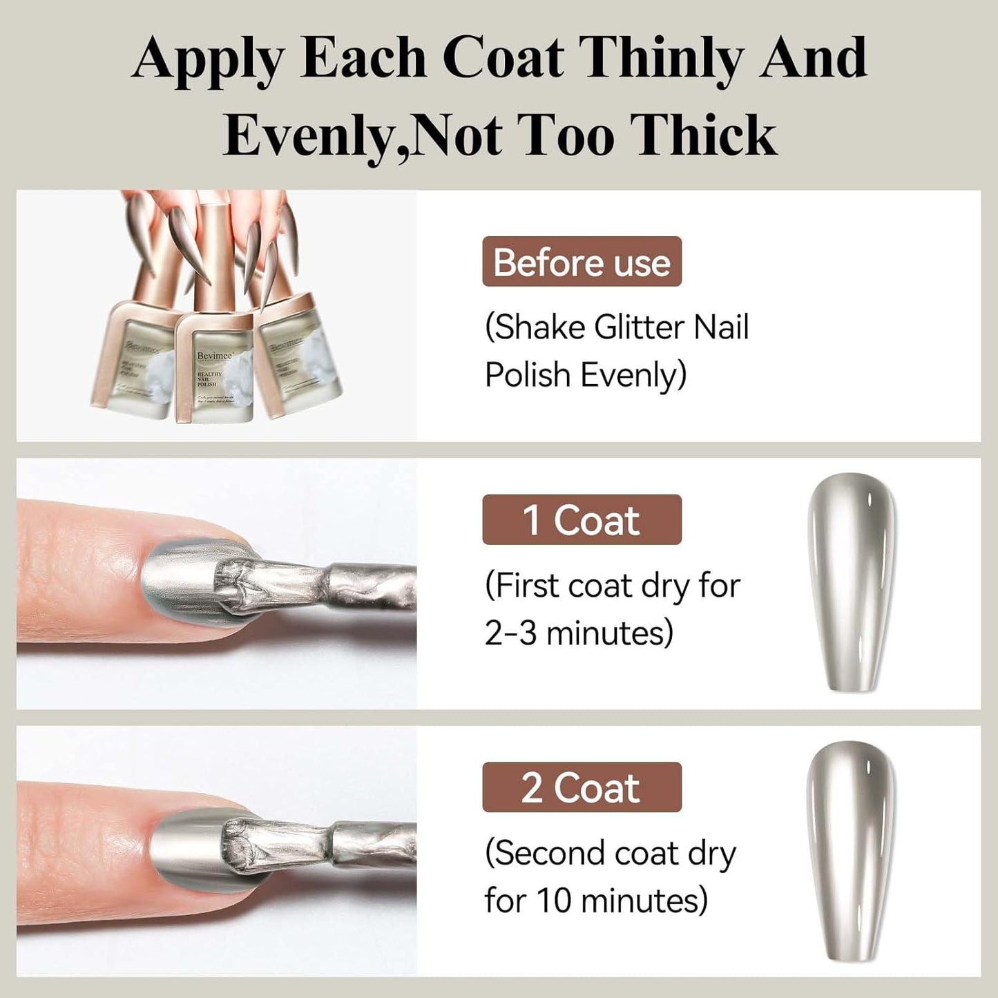 Metallic Chrome Nail Polish Mirror Shine Quick Dry Champagne Gold, Holographic Nail Lacquer Regular Color For Finger Toe Nail French Manicure Art