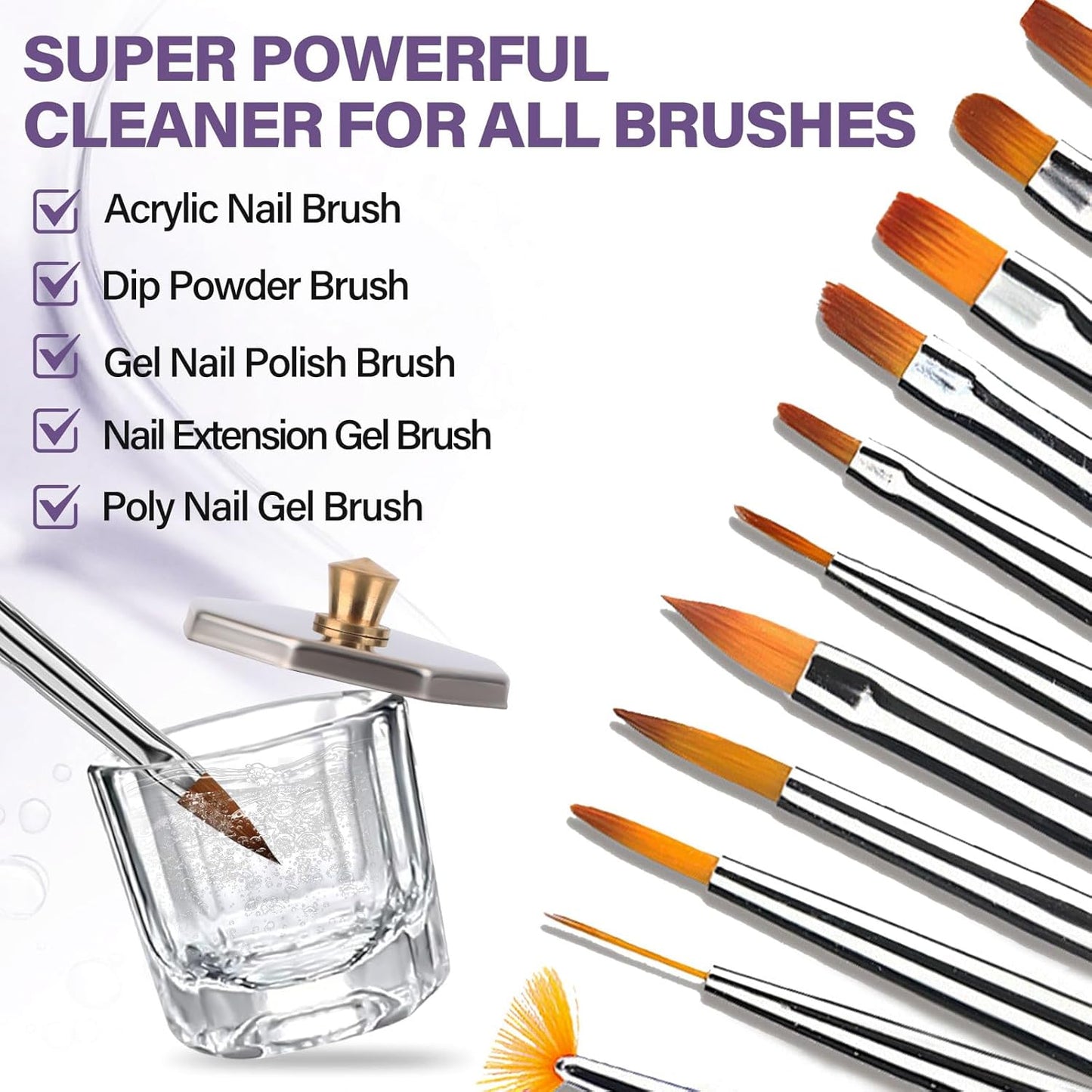 TOROKOM Acrylic Nail Brush Cleaner, 4 OZ Acrylic Brush Cleaner Nail Brush Cleaner Conditioner with Dappen Dish and Nail Cleaning Pads for Quickly Clean Gel Polish, Nail Extension Gel, Acrylic Nails