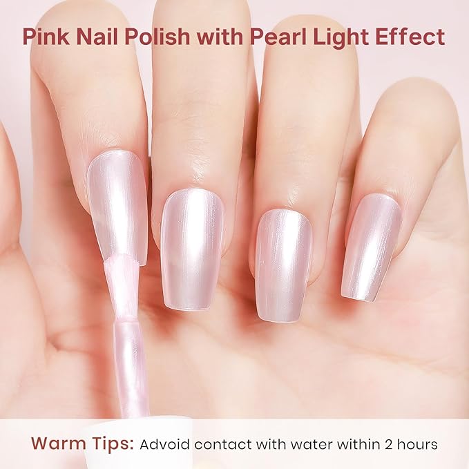 MIZHSE Pearlescent Pink Nail Polish, Quick Dry Pearl Nail Polish, Air Fast Drying 15ml Nail Lacquer Non Gel Oil-based Nail Art Manicure Home DIY