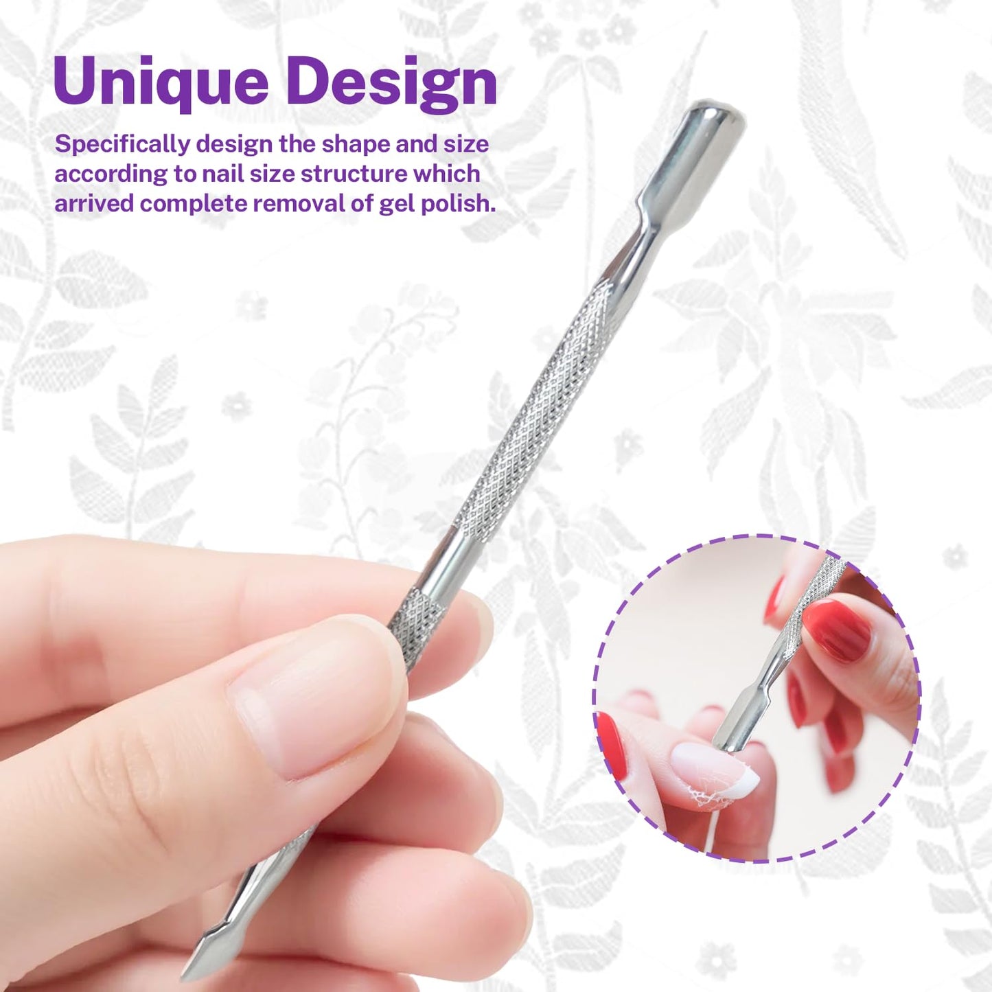 5Pcs Cuticle Pusher Remover and Cutter, Creatiee Double Ended Stainless Steel Cuticle Cleaner Nail Gel Polish Removal, Manicure Pedicure Nail Tools for Fingernails Toenails - Professional & Durable