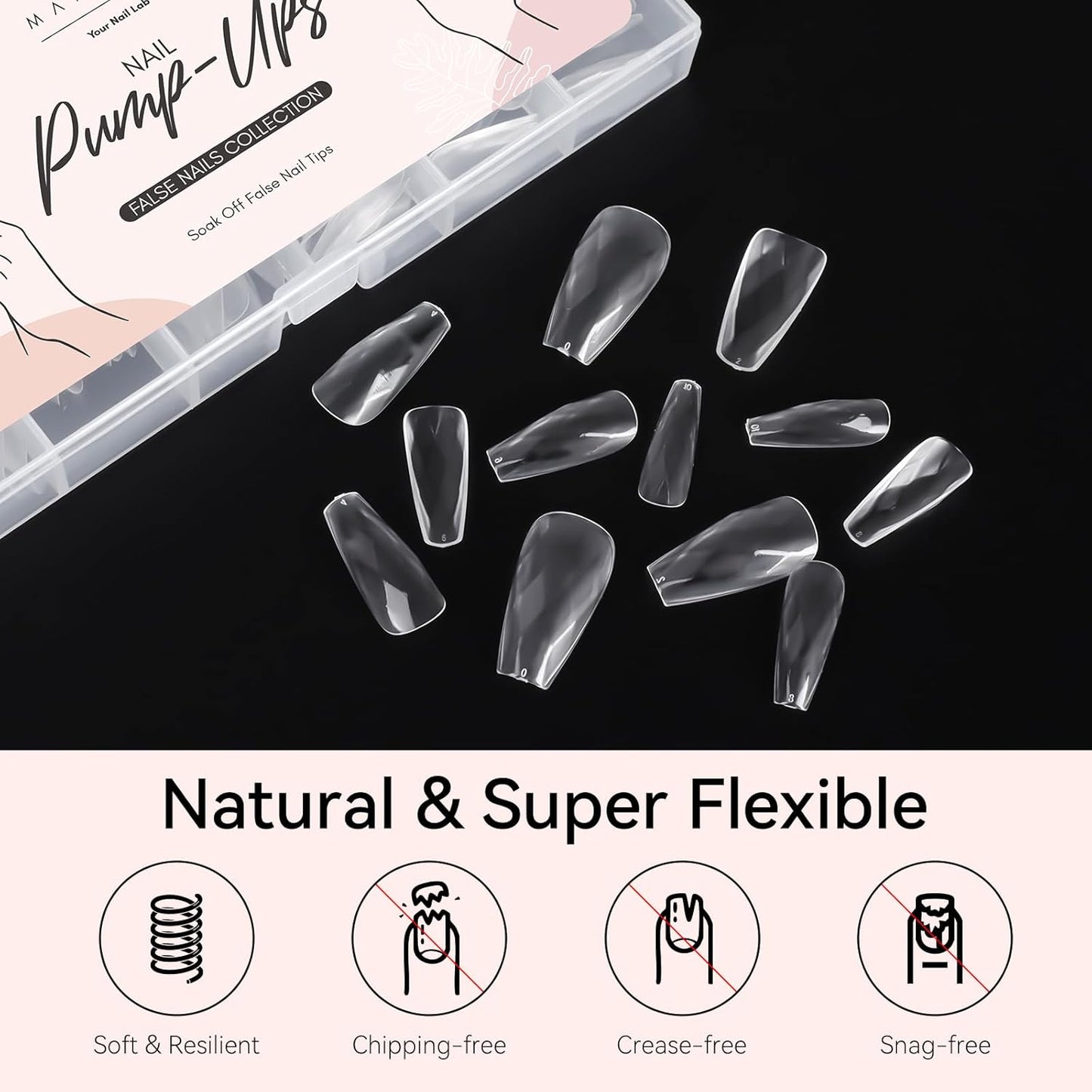 Makartt Medium Coffin Soft Gel Nail Tips: 120pcs 3D Diamond-Shaped Fake Nails Extension, 12 Sizes Full Cover Clear Press-On Tip, Natural Rhombus Lattice, Suit for Chrome Nail Powder