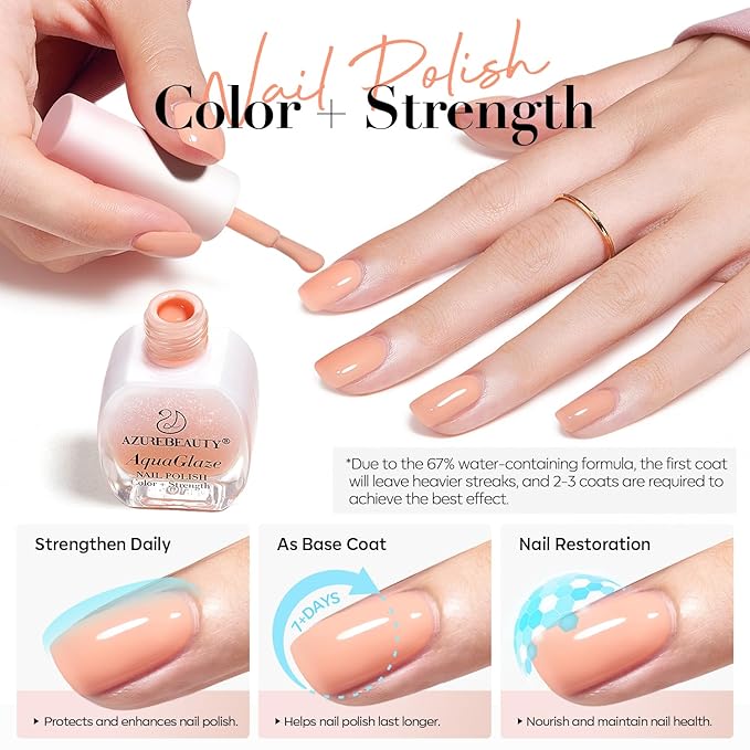 AZUREBEAUTY Light Coral Orange Nail Polish, Burgundy Natural Quick Dry Nail Strengthening Glossy Finish for DIY Manicure & Nail Art, Salon Quality