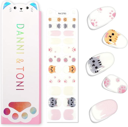 DANNI & TONI Kids Gel Nail Strips Cat Paws Pink Salon-Quality Peel & Stick Manicure for Children (Age 6+)– Safe, Long-Lasting, Easy to Apply |Paw Pals
