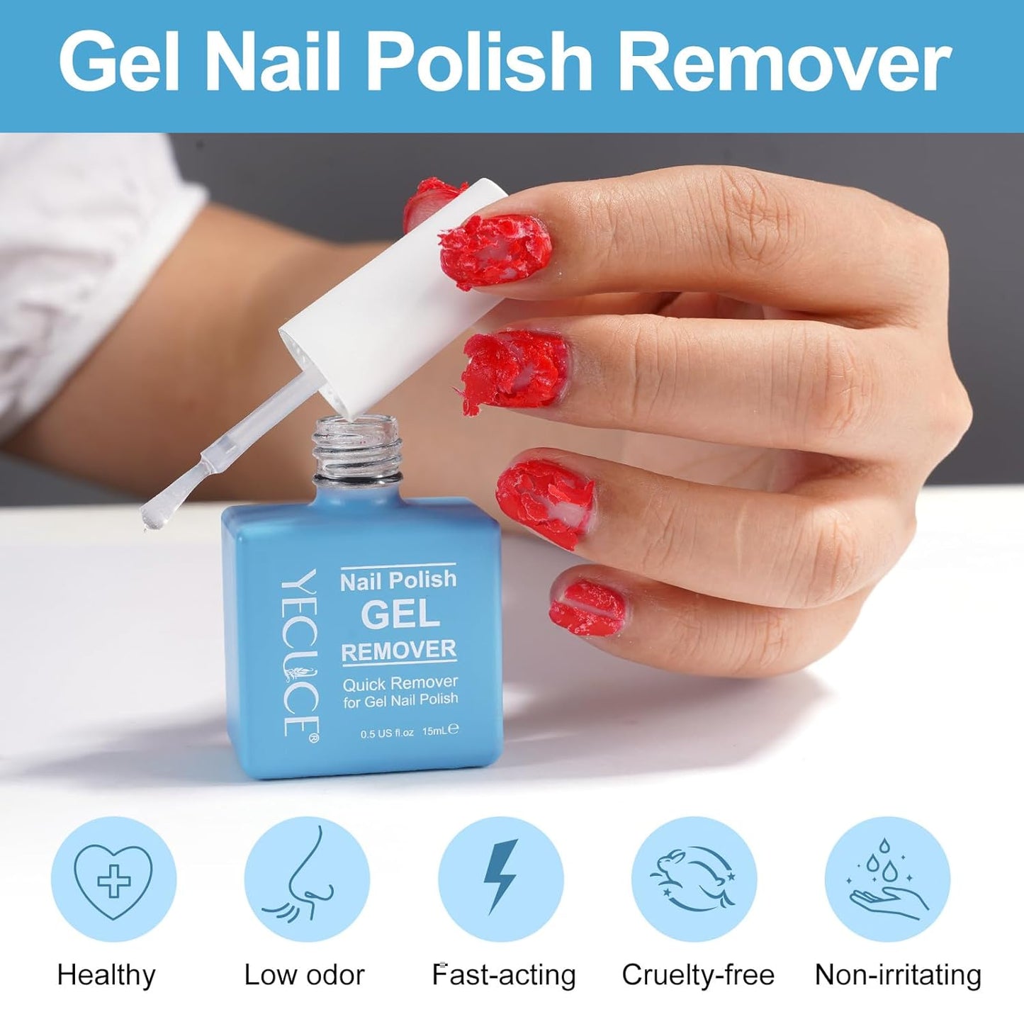 Gel Nail Polish Remover, (2pcs) Remove Gel Nail Polish Within 3-5 Minutes - Quick & Easy Polish Remover - No Need For Foil, Soaking Or Wrapping with Cuticle Pusher and Nail Polish Scraper Tools
