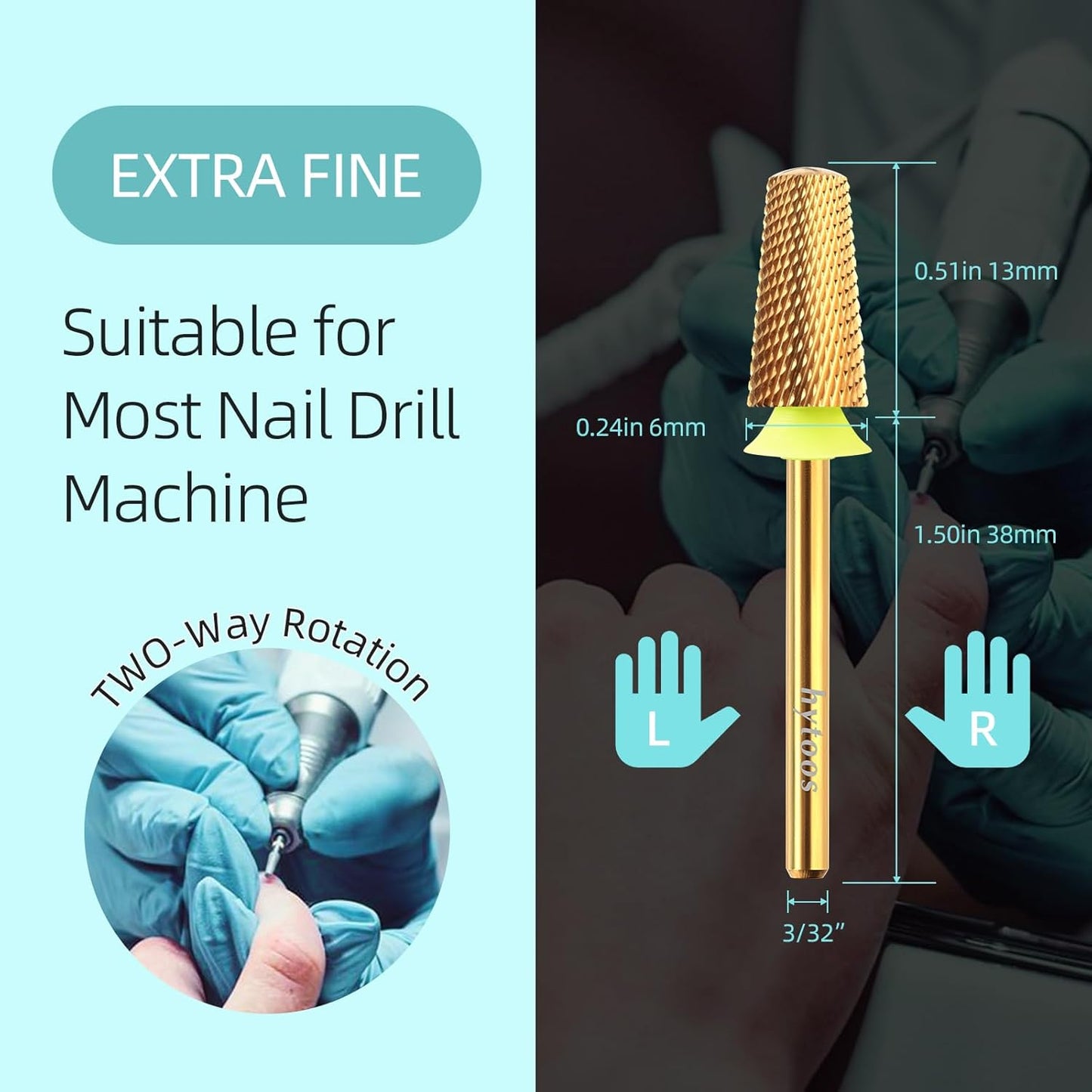 Safety Tapered Nail Drill Bits,Titanium Coating Rounded Top Manicure Carbide Bit, 3/32 Two-way Rotate for Both Hand, Electric Drills Nails Accessories Base Gel Remover Tool (XF, titanium)