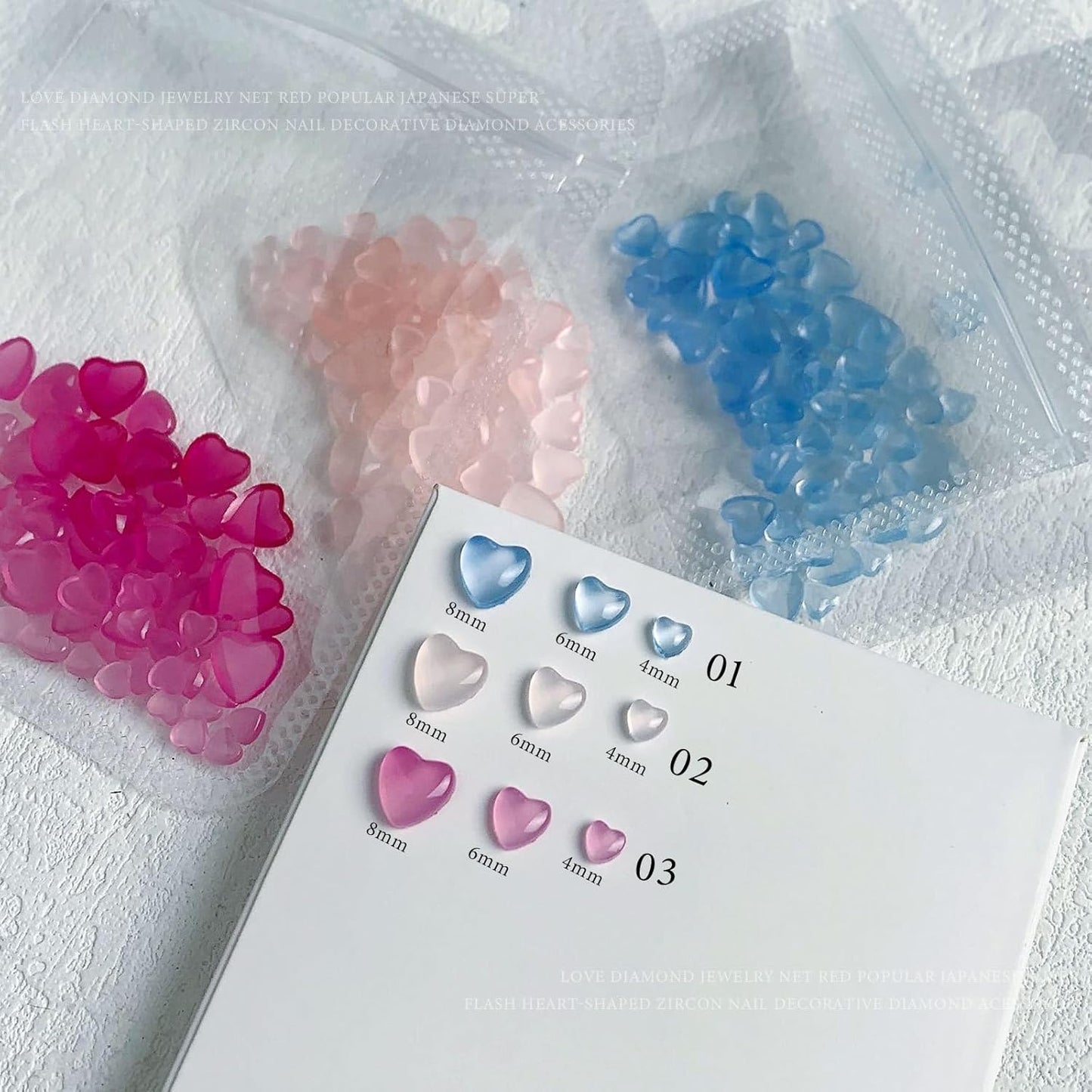 300Pcs Valentine's Day Nail Art Charms 3D Heart Change Color in Sunlight Nail Charms Orange Pink Blue Flat Back Mixed Size 4/6/8mm Nail Rhinestone Diamonds Gems Crystal Jewelry Acrylic Nail Supplies
