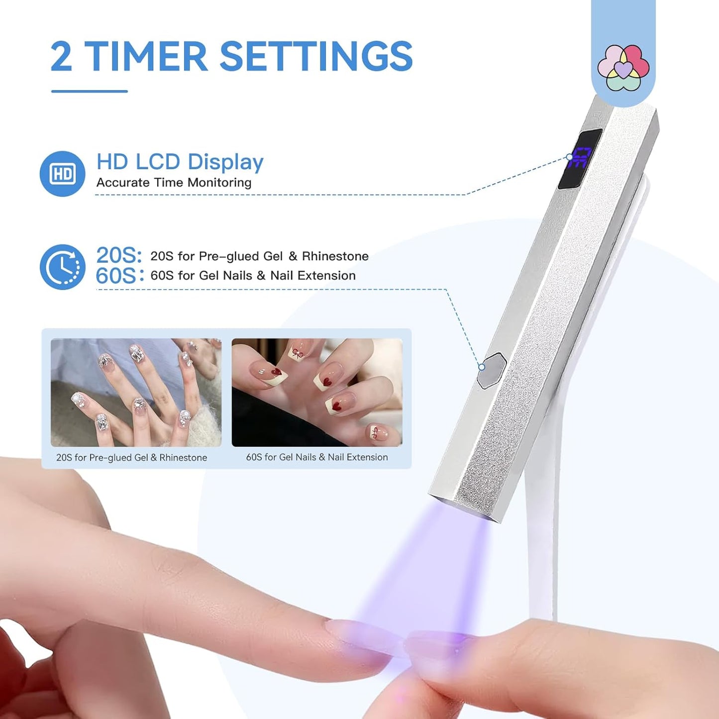 SAVILAND Handheld Magnetic U V Light for Nails: Silver 2-in-1 Magnetic Nail Stand & Nail Stamper Cordless Nail Dryer Handheld LCD Display Screen Curing Lamp Portable Mini LED Gel Lamp Manicure Gift