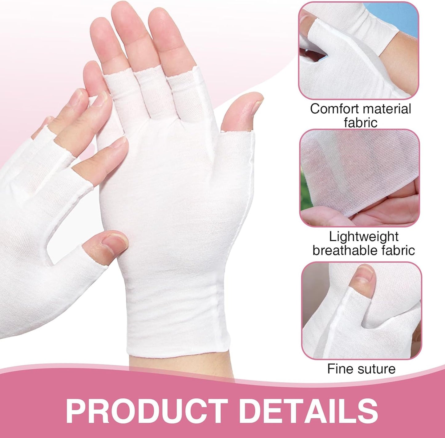 8 Pairs White Cotton Fingerless Gloves Moisturizing Night, Uv Sun Protection Gloves for Driving