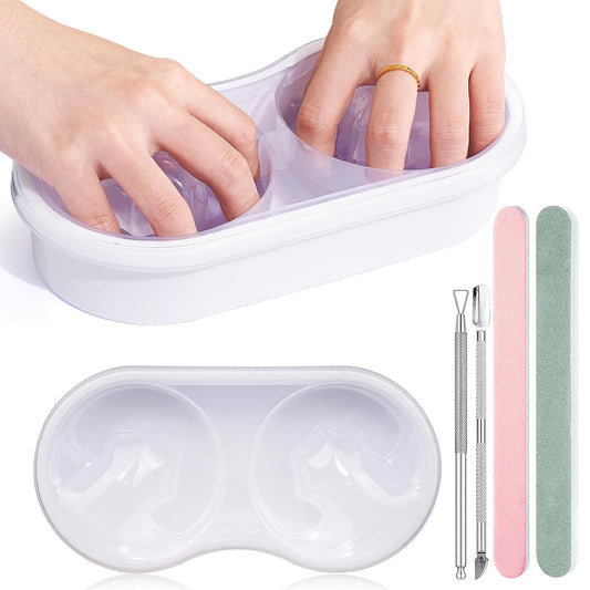 Dual Nail Soaking Bowl Acetone Proof: Soak Off Gel Nail Polish Dip Powder Remover Bowl- Cut the Soaking Time in Half Manicure Bowl for Salon Home (D2-White)