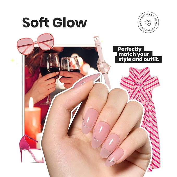 Beetles Jelly Nail Polish Set, 6 Colors Sheer Pink Nail Polish Long Lasting & Quick Dry Clear Jelly for Christmas Women, Pink Nail Strengthener Polish for Salon DIY Manicure Set