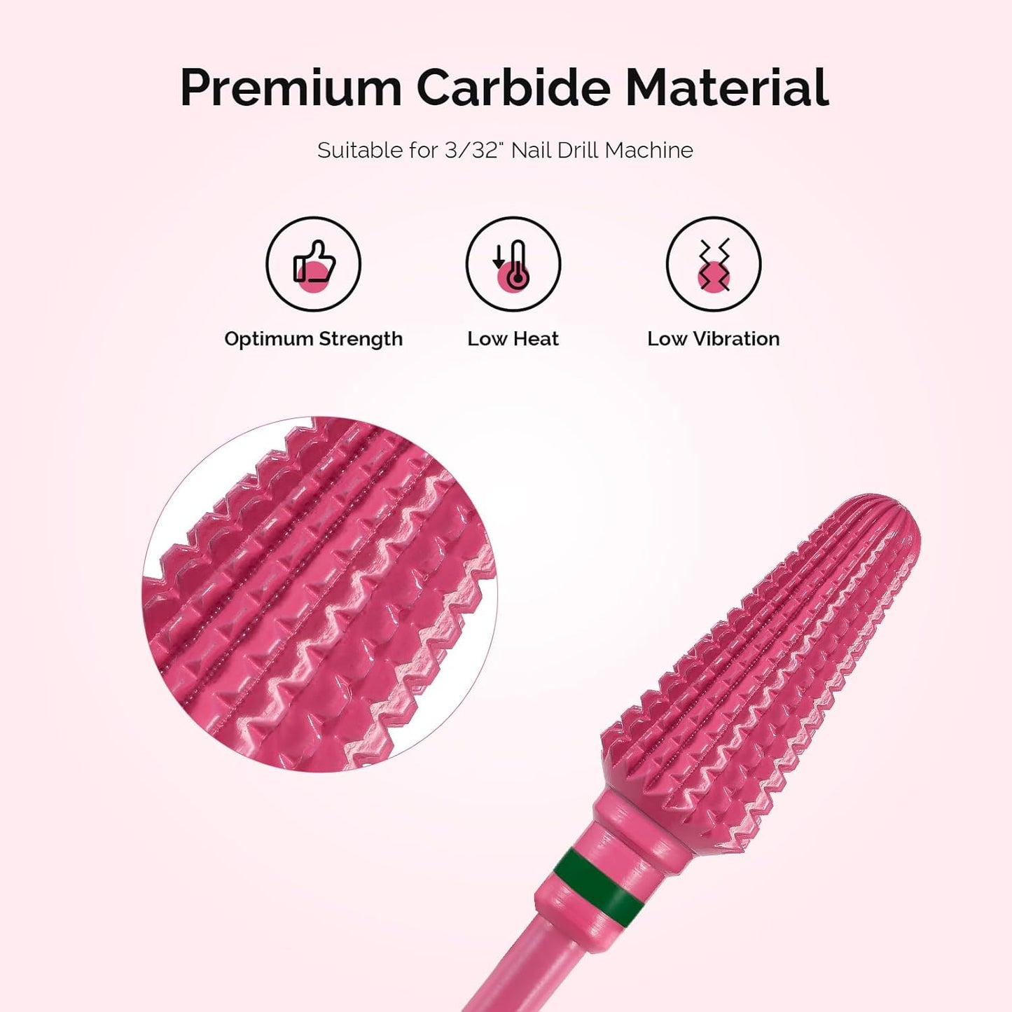 MelodySusie Professional Tornado Nail Drill Bits, 3/32'' Carbide Tungsten Multi-Function Bits, Suitable for Manicure Pedicure Cuticle Gel Polishing, Salon Bits, Pink Blossom, Series Bit-X, Coarse
