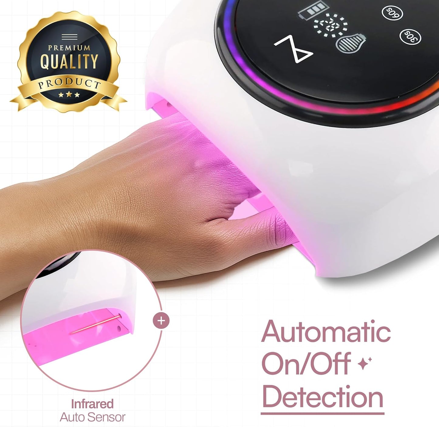 M - HaloLite LED Nail Curing Lamp 98W, 32 LEDs, Wireless Rechargeable with 5200mAh Battery, Fast UV/LED Gel Nail Dryer for Salon & Home Use, Long-Lasting, Portable, Cordless Design (Pink)