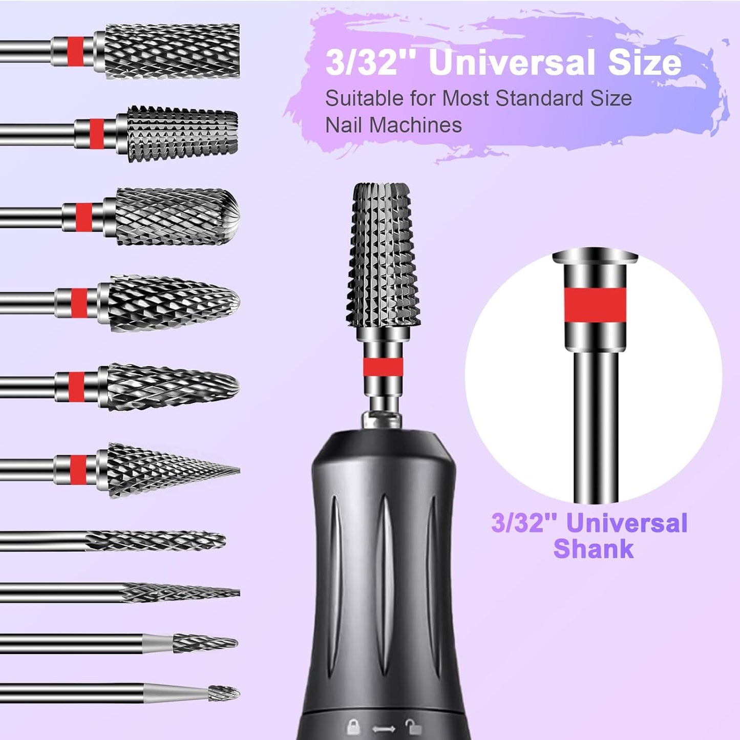 Diesisa 10PCS Nail Drill Bits Set - Tungsten Carbide Nail Bits for Acrylic Nails - 3/32" Shank Drill Bits Professional Electric Nail Bits For Nail Drill - Removal Bit Nail Drill for Home Salon-Red