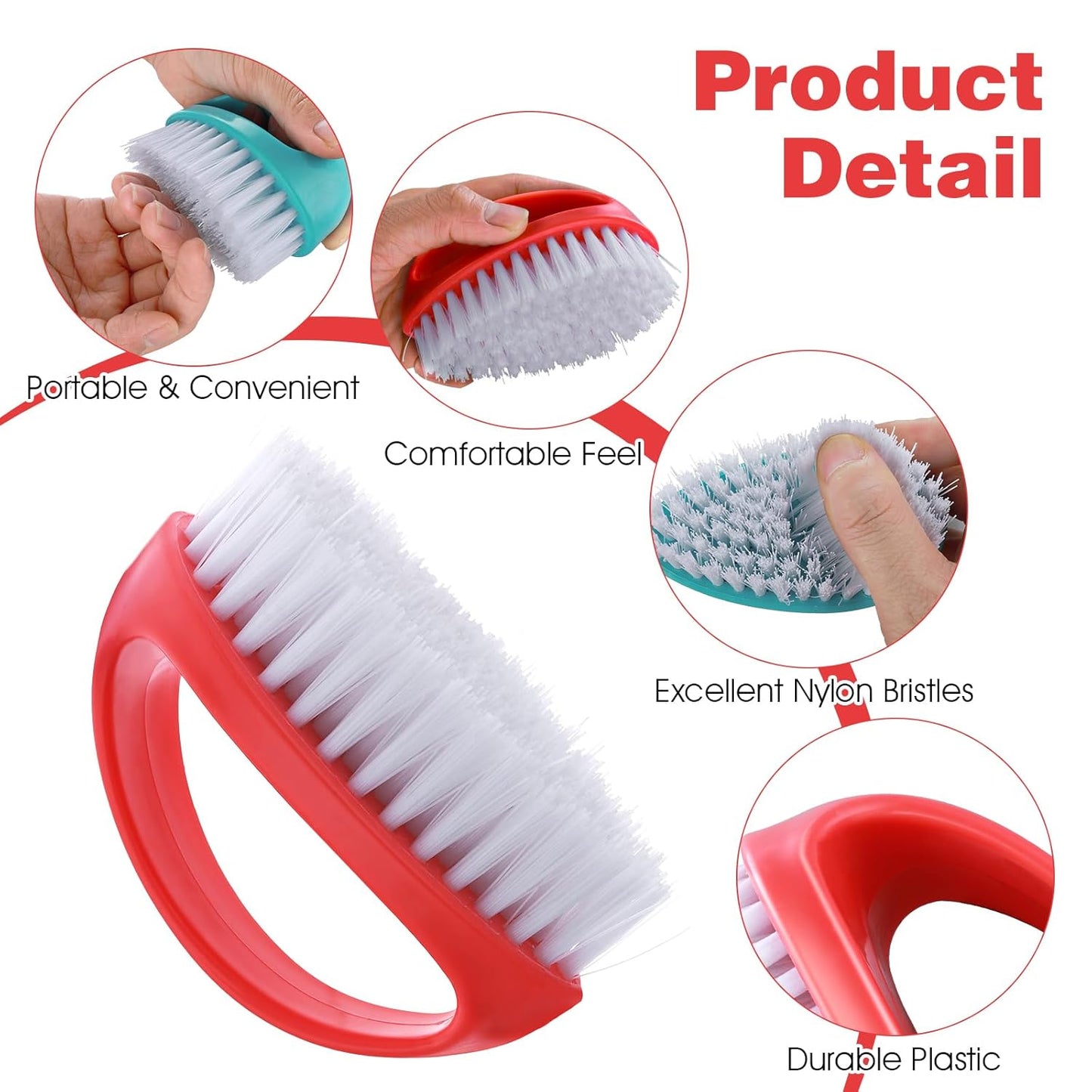 2 Pcs Hand and Nail Brush, Nail Clippers Heavy Duty Scrub Clean Brushes with Nylon Bristles for Cleaning Soft Stiff Fingernails Fingers Toes and Nails Scrubber Men Women(Red, Blue)