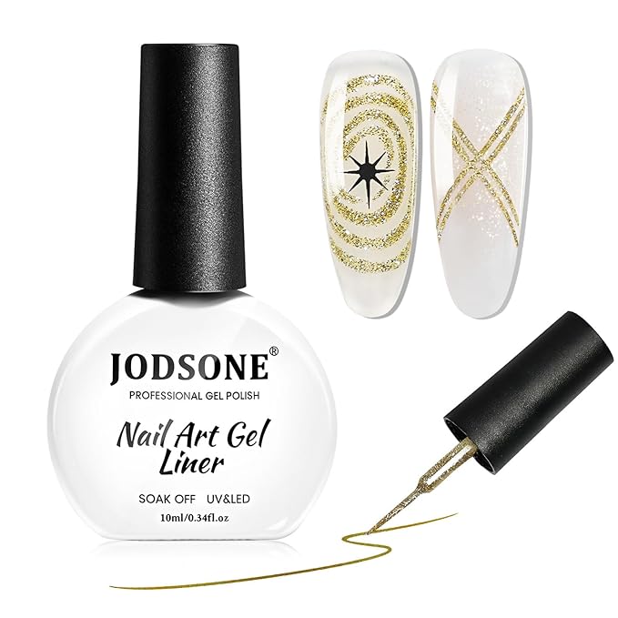 JODSONE 10ml Nail Art Gel Liner Glitter Gold Gel Nail polish Need U V Lamp Cured with Thin Brush at Home Salon Design Gift for Girls