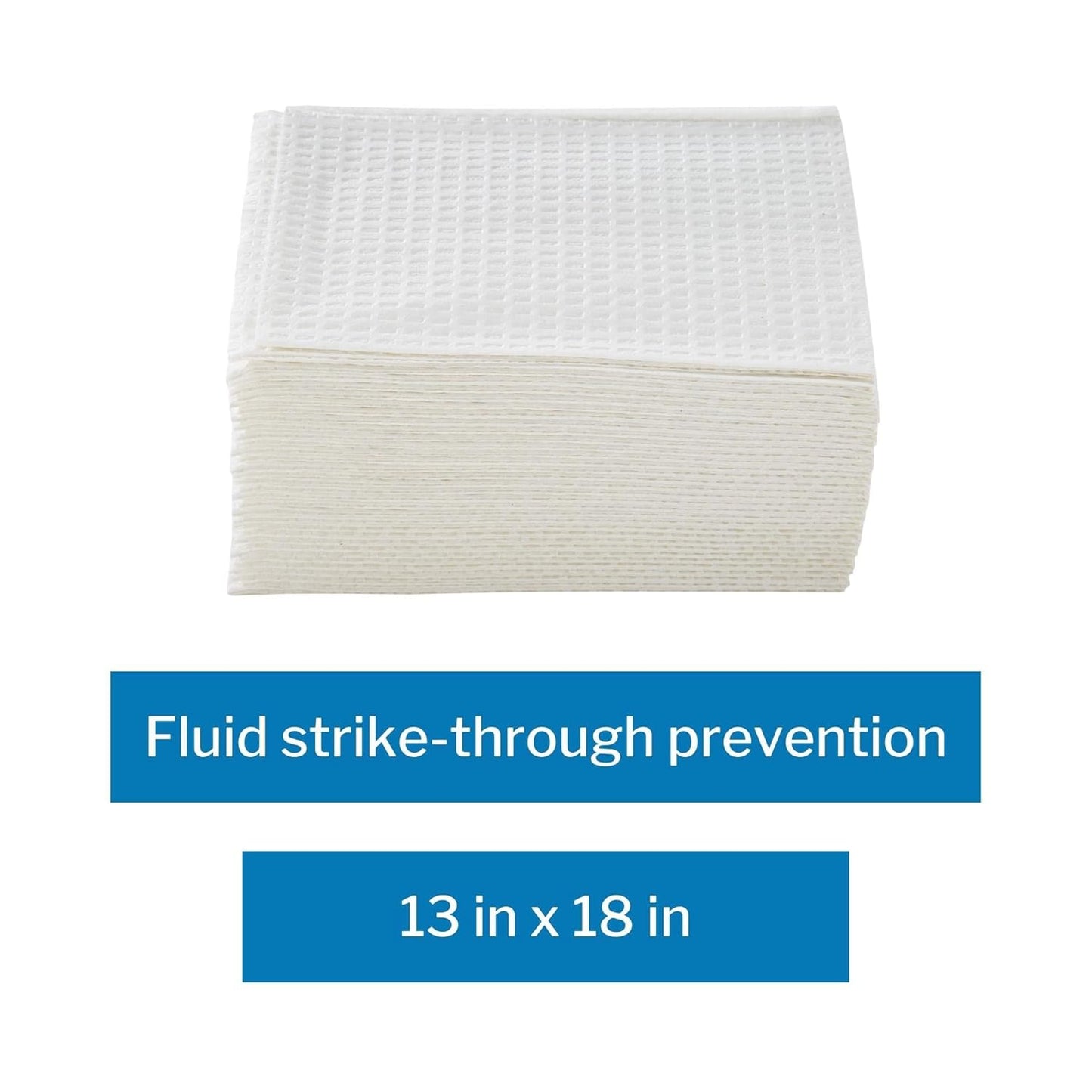 McKesson Disposable Towels [Pack of 250] for Dental Bibs, Nails, Tattoo, Dentist, Medical - 13 x 18 in, 2-Ply Tissue with Poly Back, Waffle Embossed, White