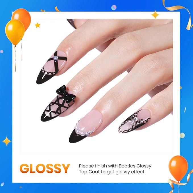 Beetles Black Gel Polish, 1 Pcs 15ml Audrey Black Nail Polish Color Gel Nail Polish Halloween Nails Soak Off Art Manicure Salon DIY Uv Lamp Nail Design Decoration at Home