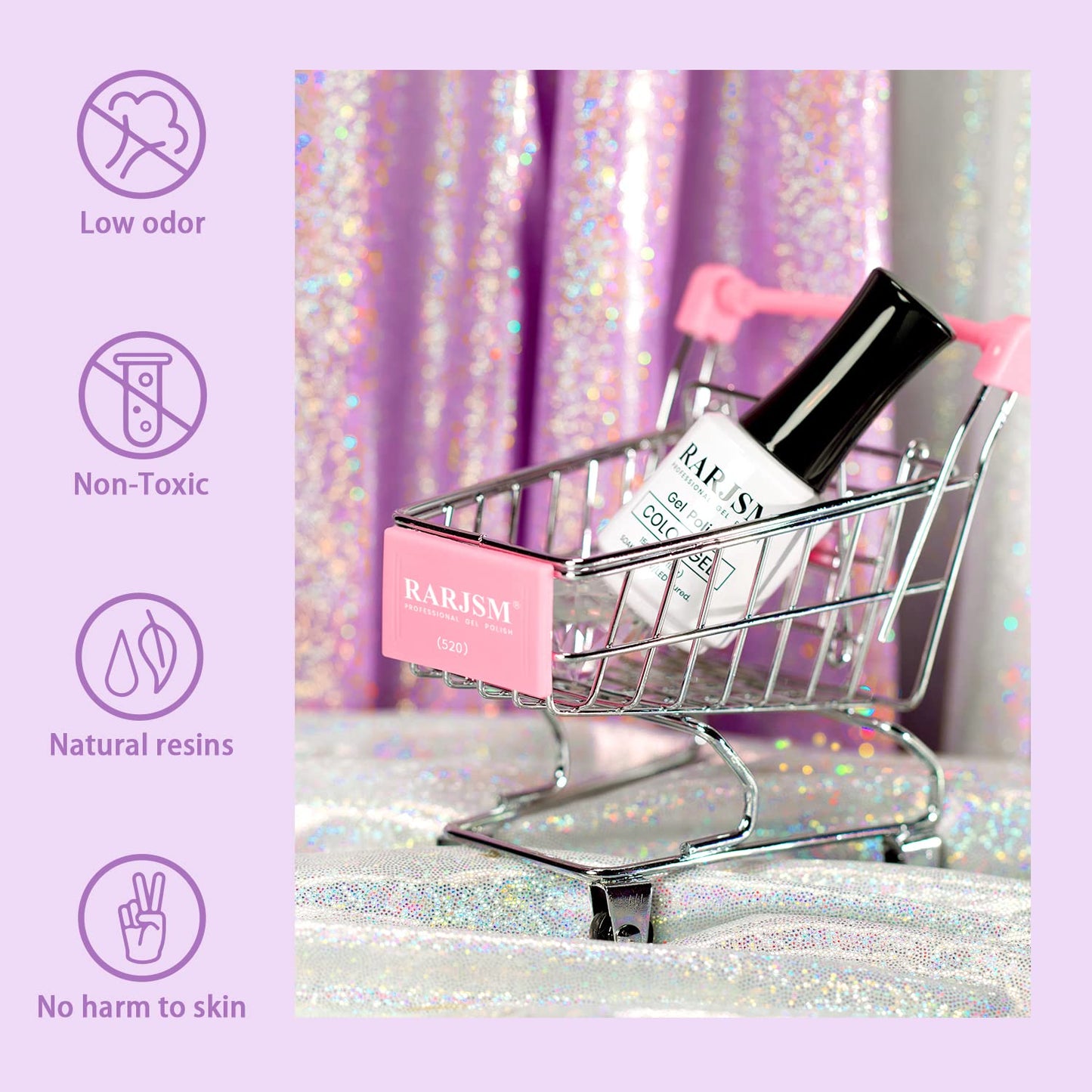 RARJSM Lavender Gel Nail Polish Glitter Sparkly Iridescent Rainbow Purple Shimmer Holographic Nail Gel Polish Soak off L e d U V Curing Required High Pigments for Home Salon Manicure Nail Art 15ml