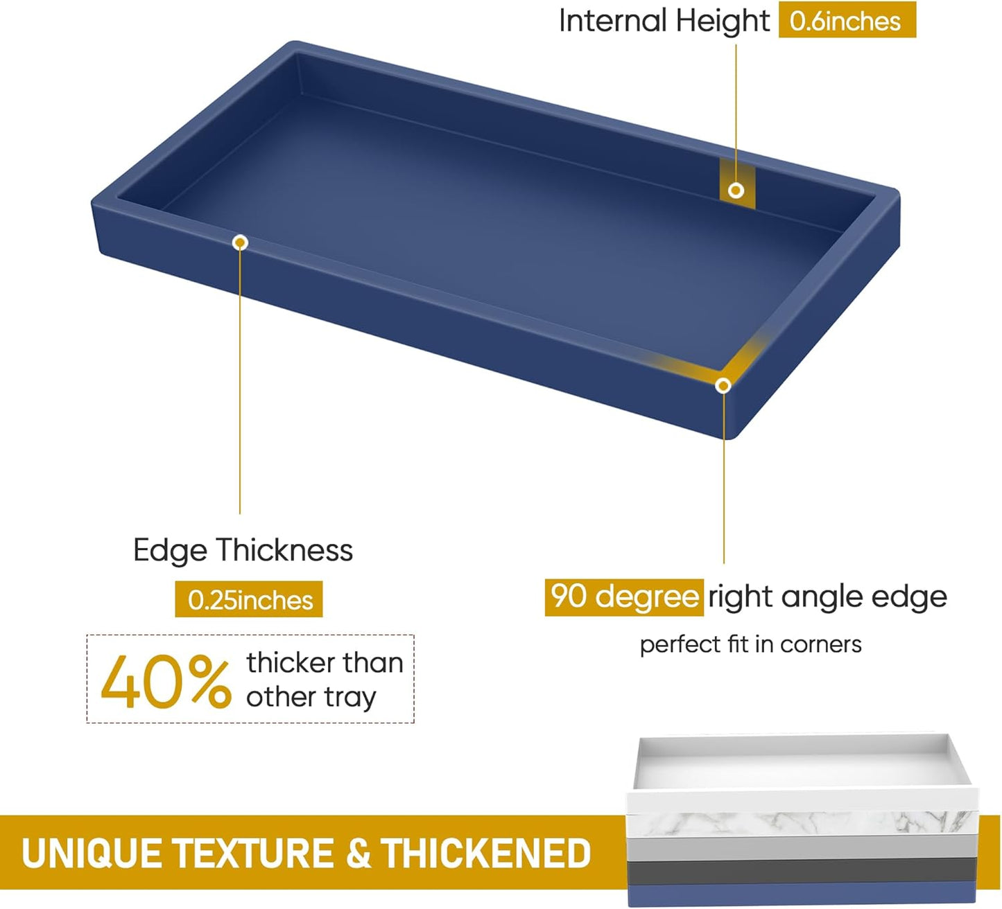 Silicone Vanity Tray - Thickened, Shatterproof, Rectangle - 7.8 * 3.9 in - For Counter, Soap Dispenser