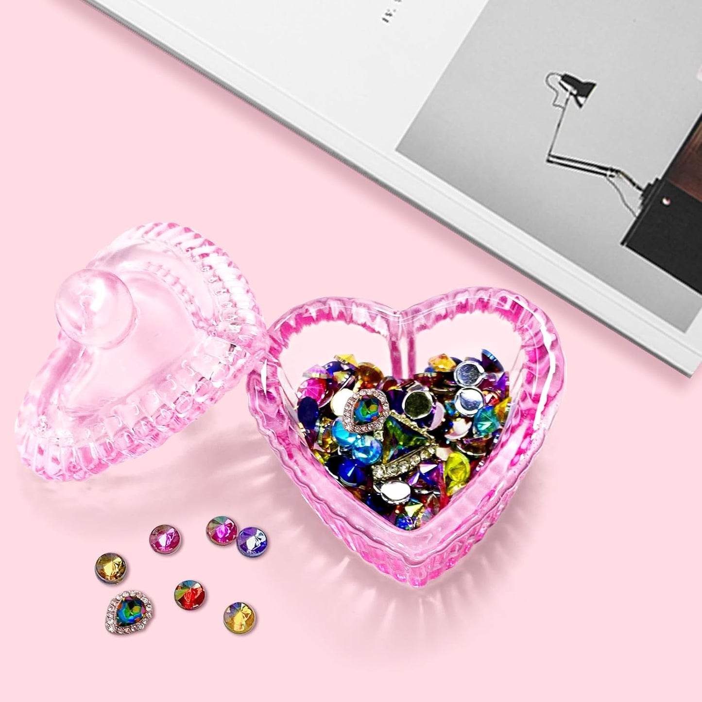 Crystal Sweet Heart Shape Acrylic Liquid Powder Glass Dappen Dish Glass Cup w Cap Lid Bowl for Acrylic Nail Art Transparent Kit (HJ-NAPB059-2pcs)