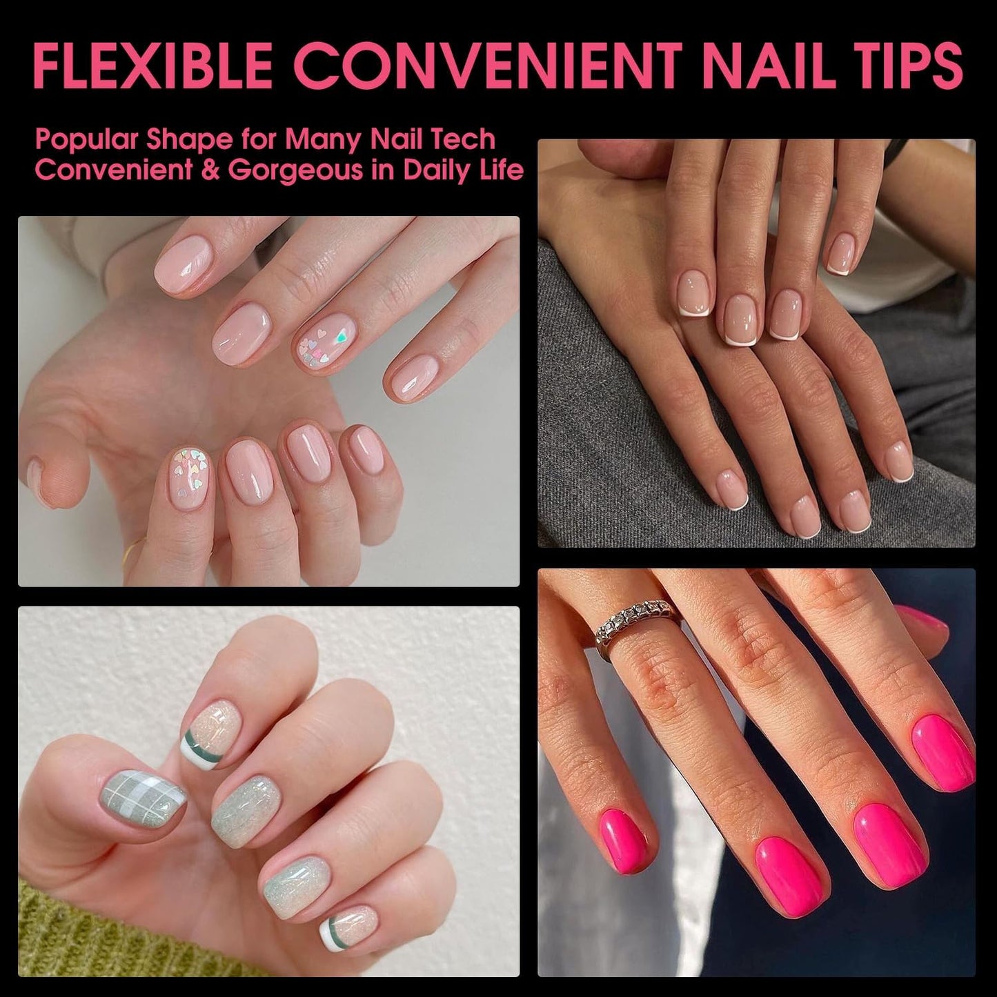 Short Square Soft Gel Nail Tips, BORNBYME 216 PCS Pre Buff Full Cover Shaped Nail Extenison Tips Half Matte Gel Nail Tips