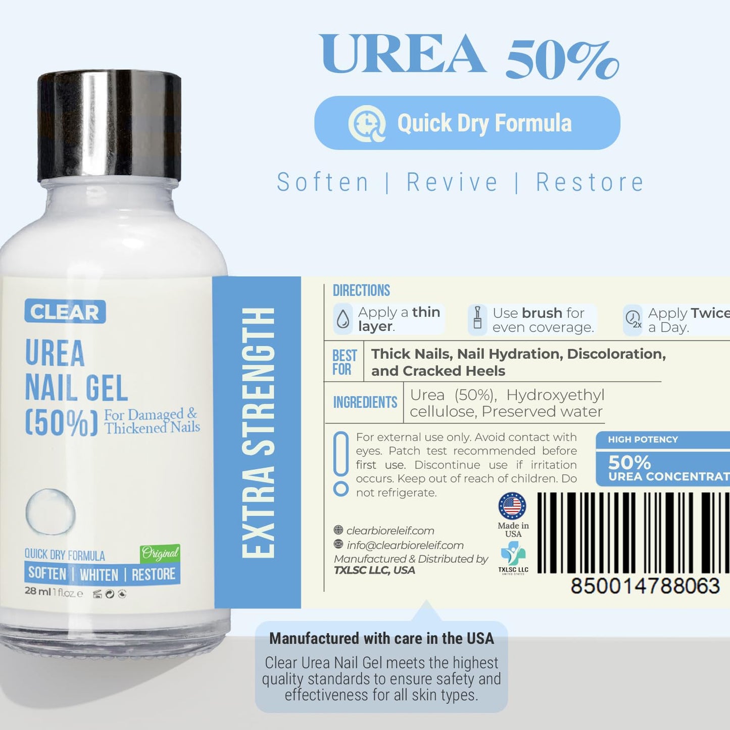 Urea 50% Nail Gel - Softens Cracked Heel Calluses & Thick Toenails - Repairs Damaged, Yellow, Discolored Nails – Highly Effective & Quick-Dry Fingernails & Toenail Treatment