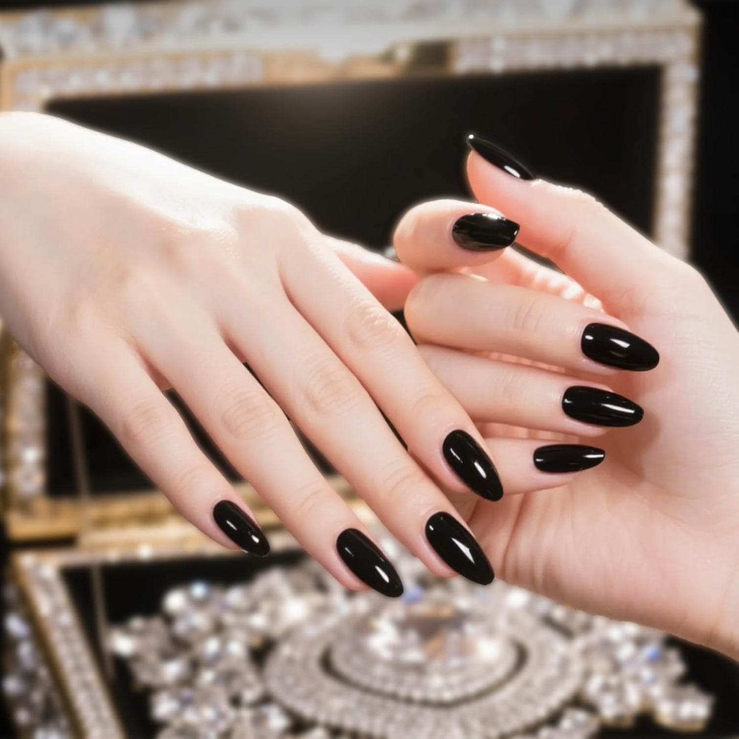 Semi Cured Gel Nail Strips-Gel Nail Stickers with UV Light Required Glossy Salon Look Fast-Easy Apply and Peel Off,Chip Free Manicure Kit,Works with Any UV/LED Lamps(Onyx)