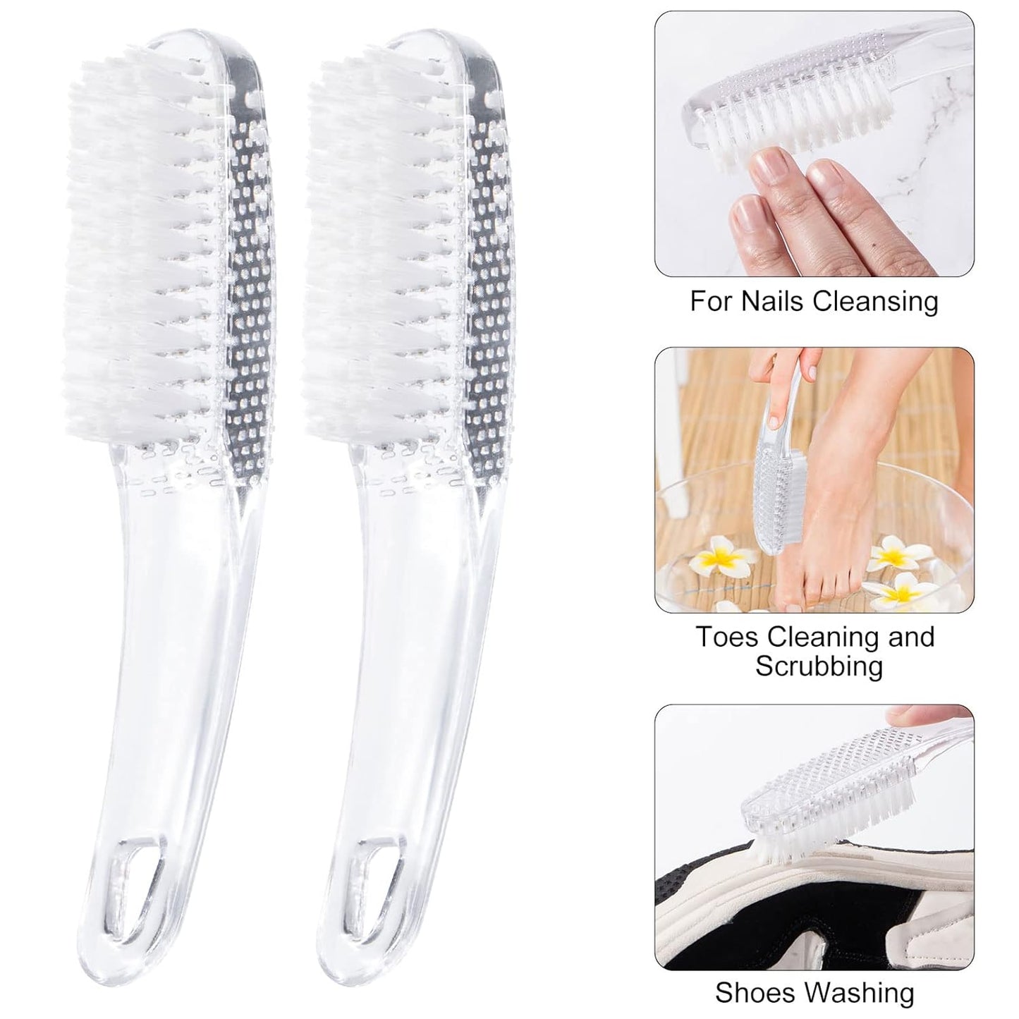 4 Pcs Handle Grip Nail Brushes for Cleaning, Long Handle Fingernail Cleaner, Hand Nail Toes Cleaning and Scrubbing Brushes, Pedicure Nail Scrubber Non-Slip for Men and Women, Clear