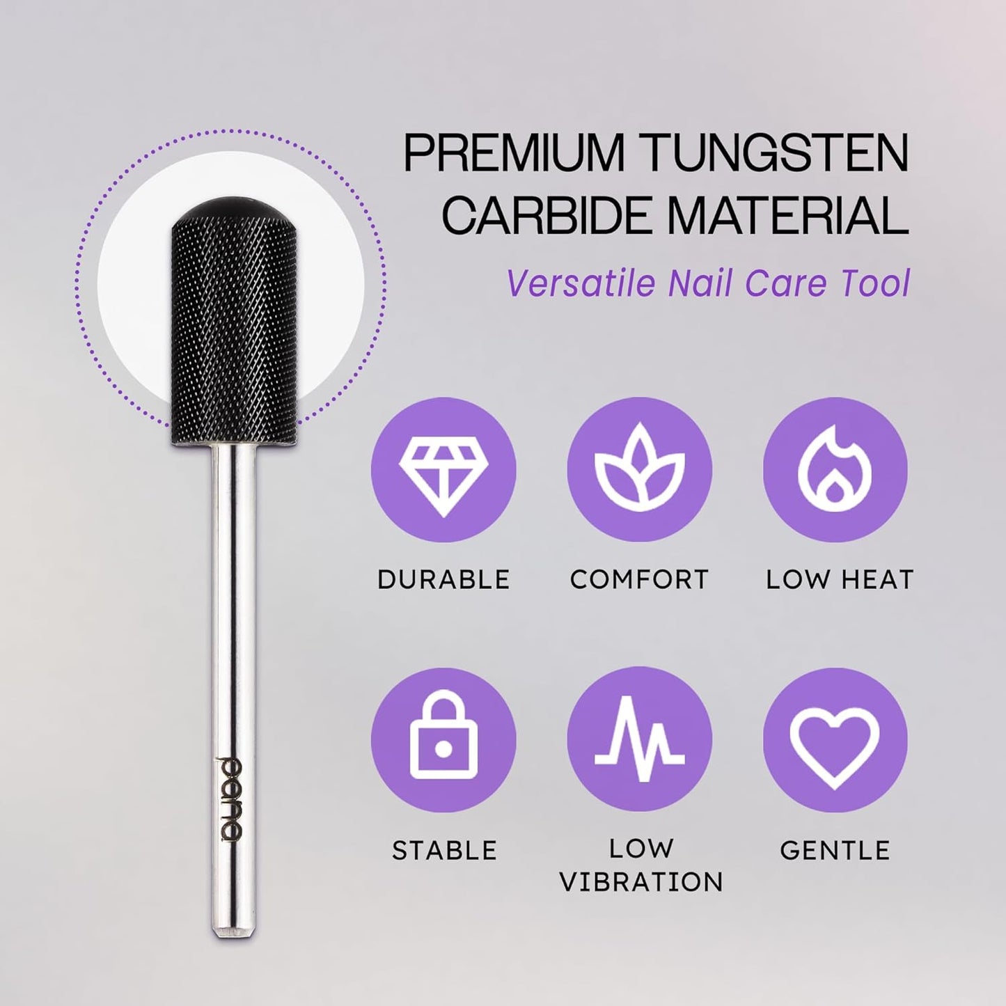PANA 3/32" Large Smooth Round Top Safety Carbide Nail Drill Bit for Gel Polish & Acrylic Removal Nail Salon Manicure Pedicure Electric File Tools (Large Barrel - DLC Black, Extra Fine)