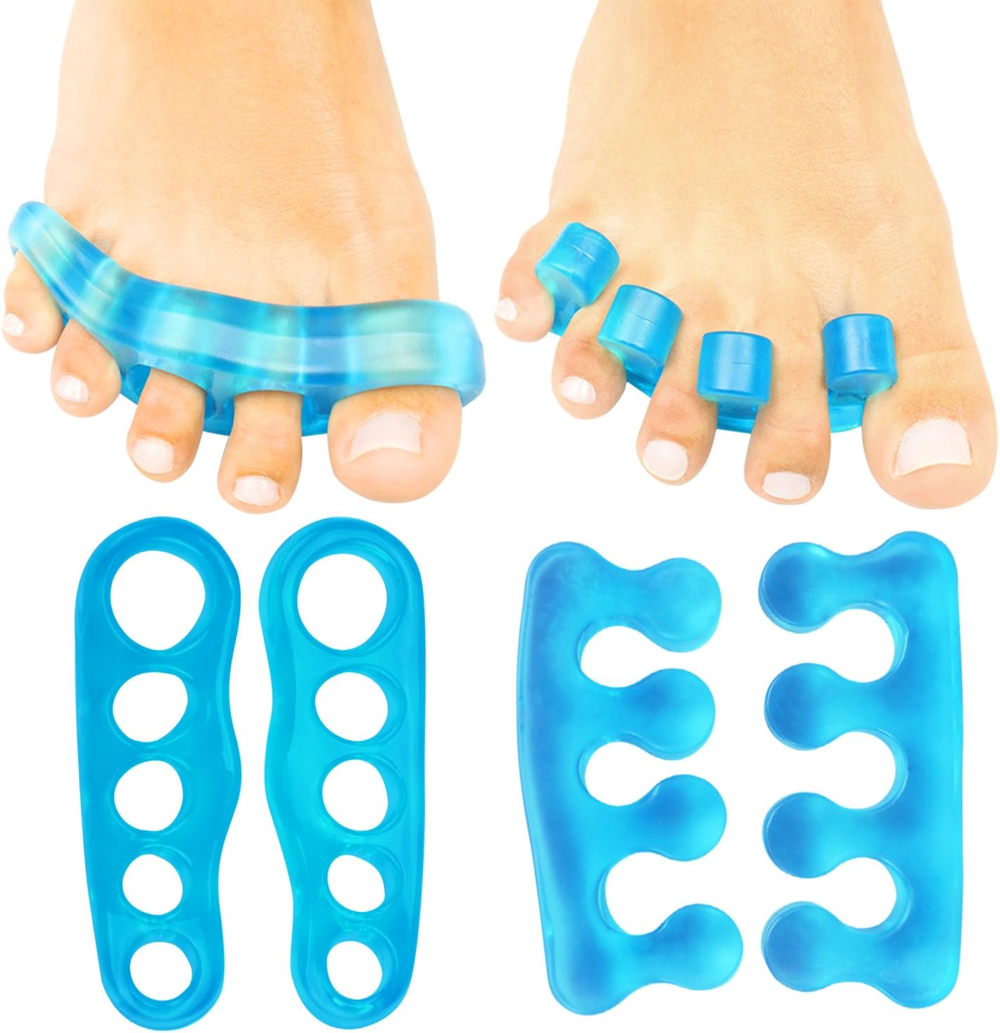 VIVEsole Toe Separators for Men & Women Medium (2 Pairs) - Silicone Gel Spreaders - Therapeutic Spa Stretchers for Plantar Fasciitis, Bunions, Overlapping Hammer Toe Spacers - Metatarsal Yoga Cushion