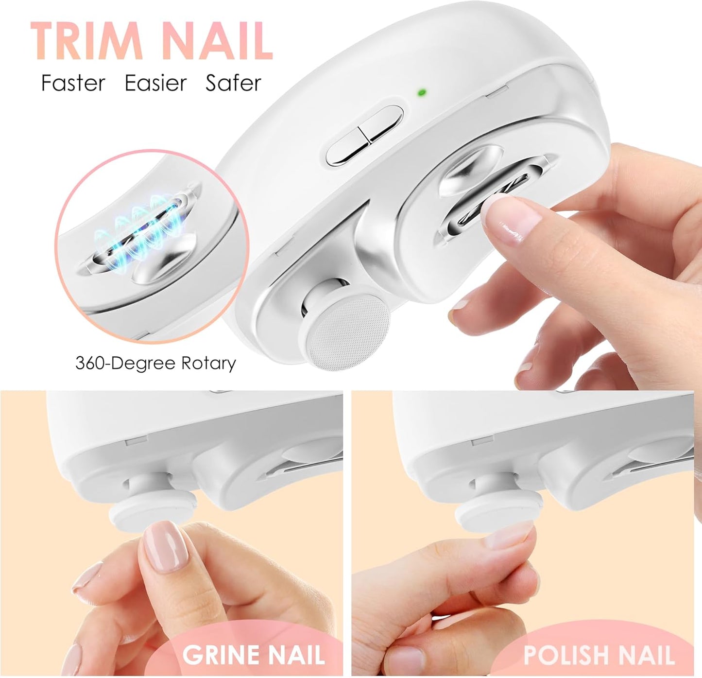Electric Nail Clippers Upgraded 3 in 1 Automatic - with Polishing, Dust Storage & LED Light, Nail File Toenail Trimmer, Gifts for Women Men Mom Her Him Kids Adults Senior Baby Teacher Students (White)