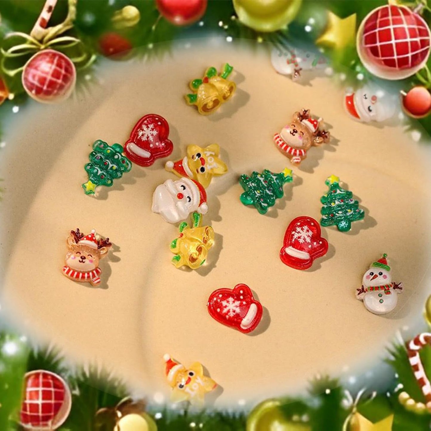 100Pcs Christmas Nail Charms 3D Muti Shape Flat Craft Resin Nail Art Charms Xmas Tree Reindeer Santa Claus Nail Art Rhinestones Snowman Bell Cute Winter Nail Supplies for Craft Making Ornament DIY