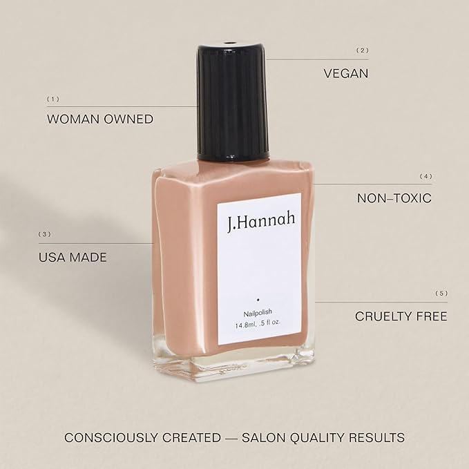 J. Hannah Nail Polish – Vegan, Non-Toxic, Cruelty-Free, Gluten-Free, Long Lasting, USA Made, Light, Dusty, Pale Pink Color (Agnes)