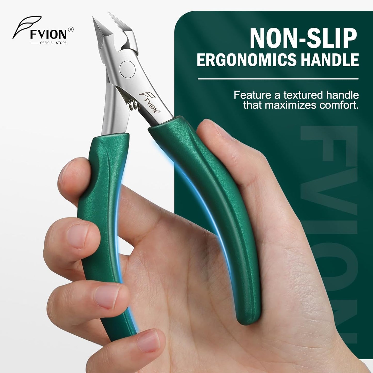 FVION Straight Blade Toenail Clippers, Comfort Handle Ingrown Toe Nail Clippers for Thick Nails for Seniors, Finger Nail Clippers for Adult (Green)
