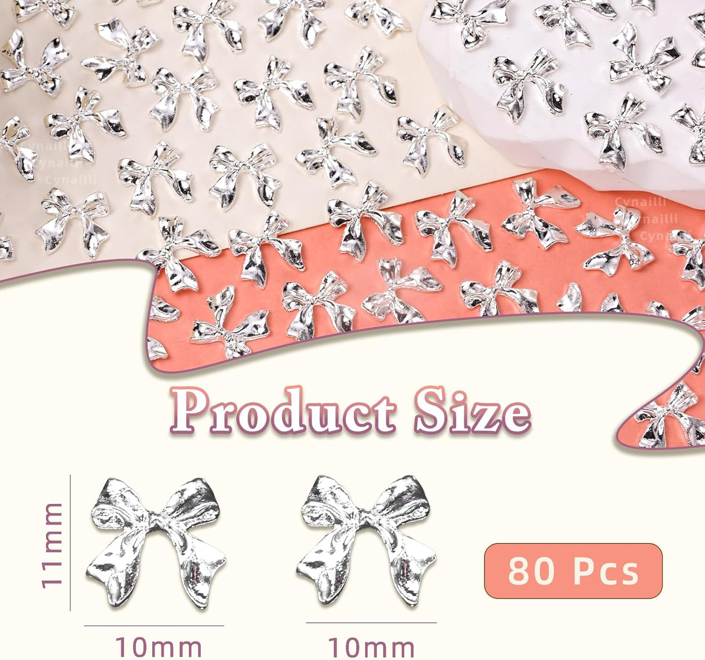80 Pcs Sliver Bow Nail Gems Charms, 3D Bowknot Nail Charms for Alloy Nails, Cute Bow Tie Nail Jewelry Charms, Shiny Luxury Metal Nail Bow Charms for Nail Art Design Accessories