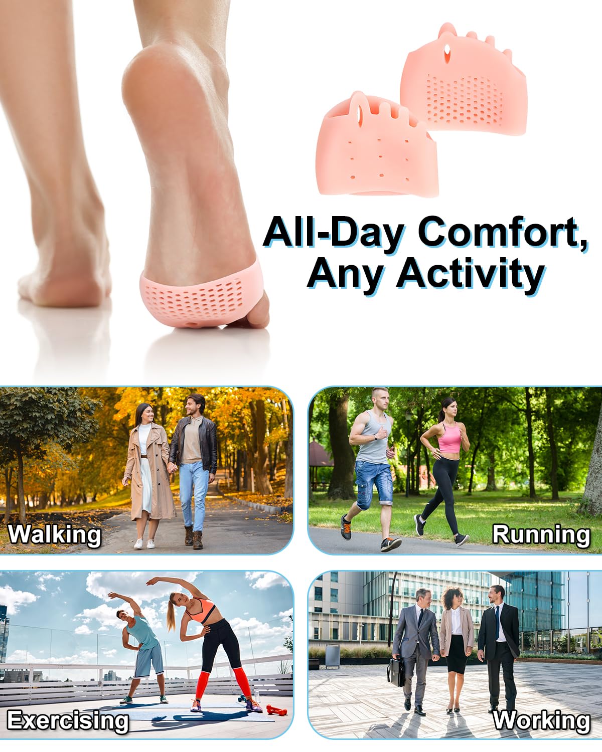 2 Pairs Silicone Toe Separators for Women and Men, Metatarsal Bunion Corrector Cushion, Soft And Breathable Toes Spacers for Foot Pain Relief (2*Skin)