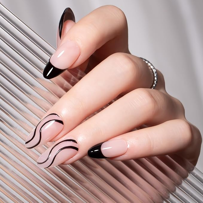 MAYCHAO Black Swirl Gel Liner Nail Art Polish, 8ml Classic Gel Color Built-in Thin Brush, UV Light Cure for French Nail Tips DIY Manicure at Home Salon