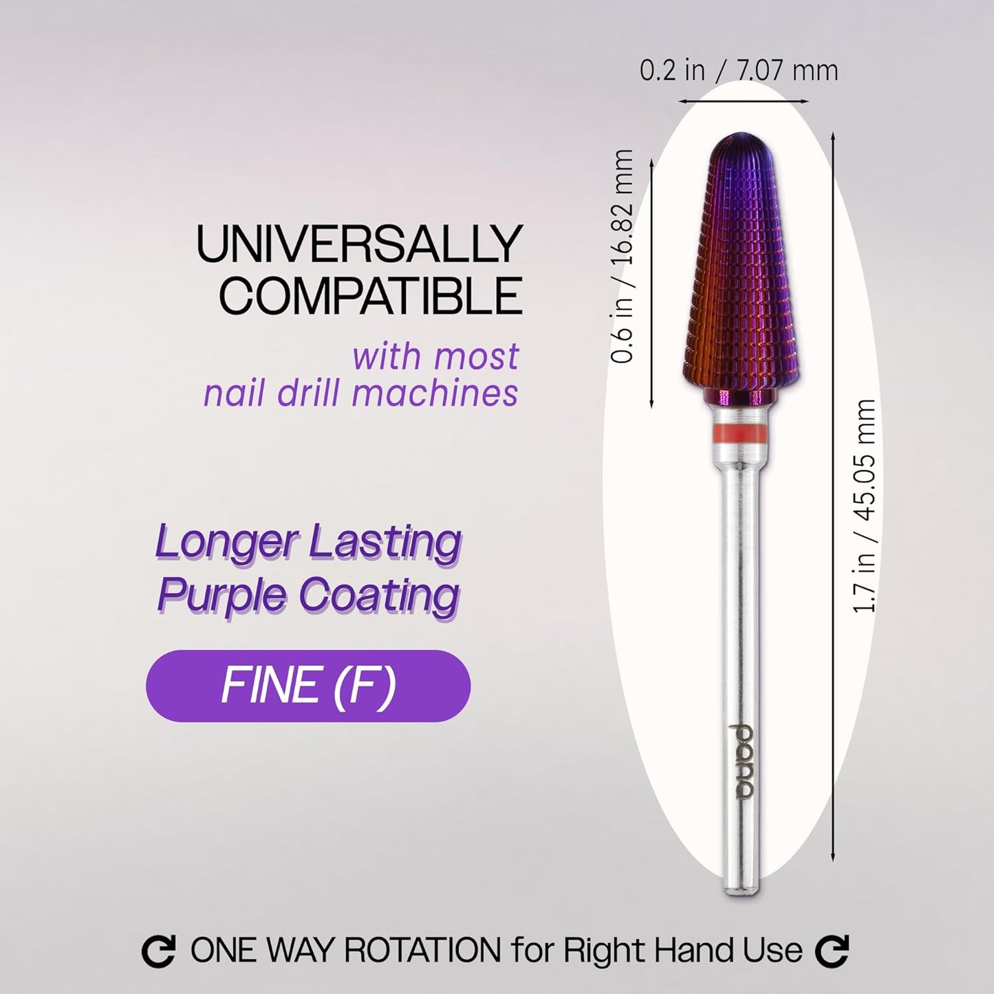PANA 3/32" Purple Tornado Carbide Nail Drill Bit for Acrylics, Nail Extension, Gel Polish Removal Nail Salon Manicure Pedicure Electric File Tools (Fine - F)