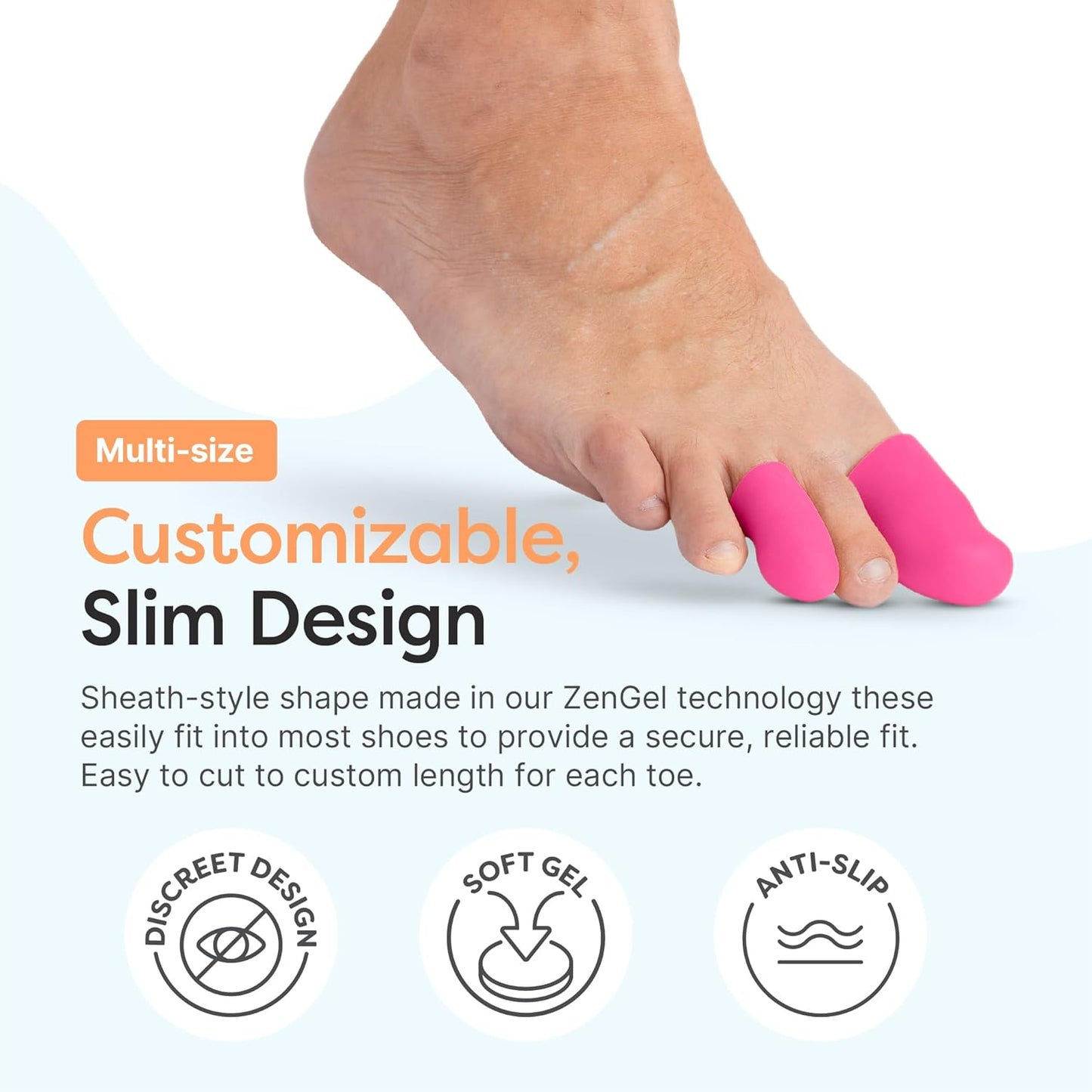 ZenToes 6 Pack Gel Toe Cap and Protector - Cushions and Protects to Provide Relief from Missing or Ingrown Toenails, Corns, Blisters, Hammer Toes (Variety, Hot Pink)
