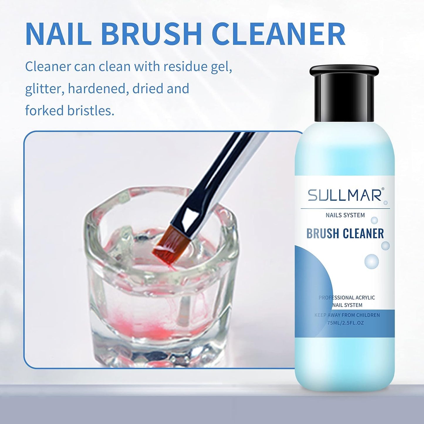 Nail Art Brush Cleaner & Restorer Quickly Clean Gel Nail Brushes Nail Brush Preserver for Any Nail Art Brush DIY Salon at Home 2.5fl.oz