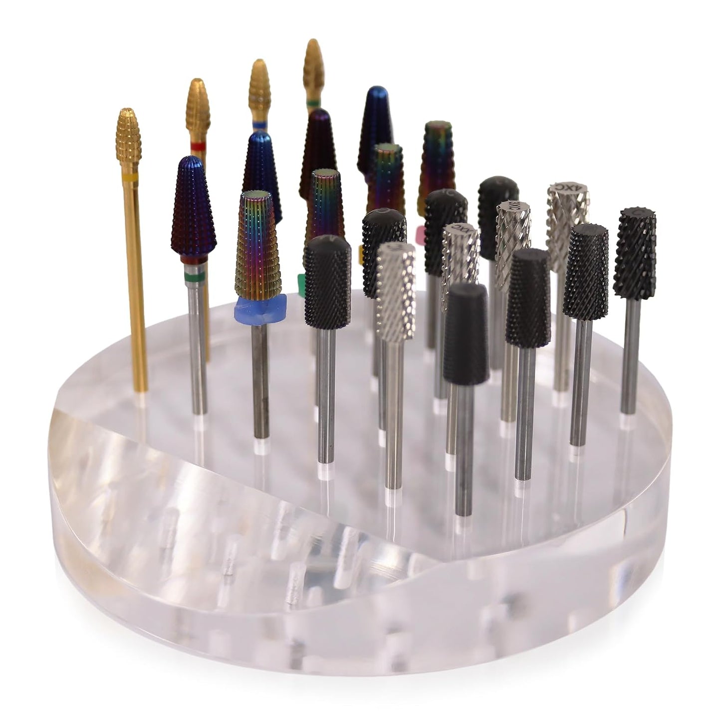 PANA Round Transparent Acrylic Nail Drill Bit Holder Display Organizer Stand - Carbide Bit Storage Mount For Manicure Tools Nail Salon - 24 Holes Clear (Drill Bits Not Included)