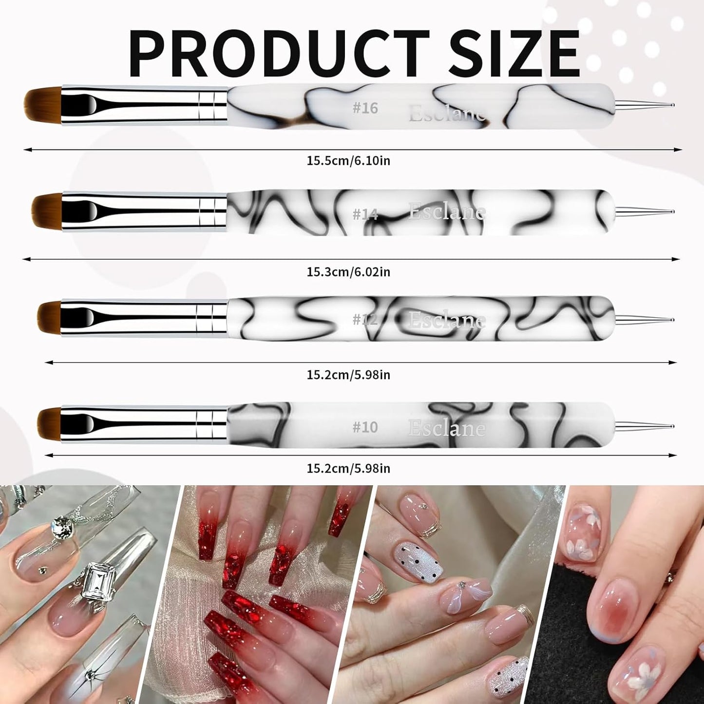 French Manicure Brush, Esclane 2 Way French Nail Brush with Dotting Tool for Manicure Cuticle Clean Up Nail Art Design, French Tip Brush (White, #14)